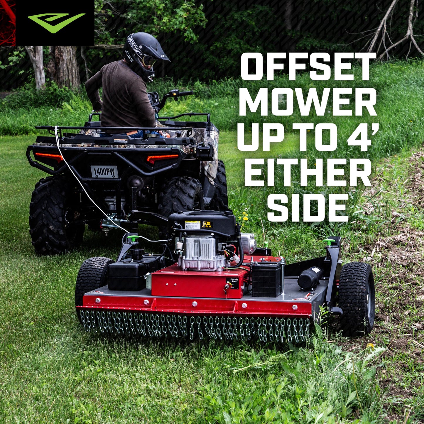 Earthquake Acreage Tow-Behind Mower, 44” Steel Deck, 17.5HP Briggs & Stratton, Electric Start w/Battery, Manual Blade Lever, Adjustable Tow & Height, 2” Ball, Model 42795