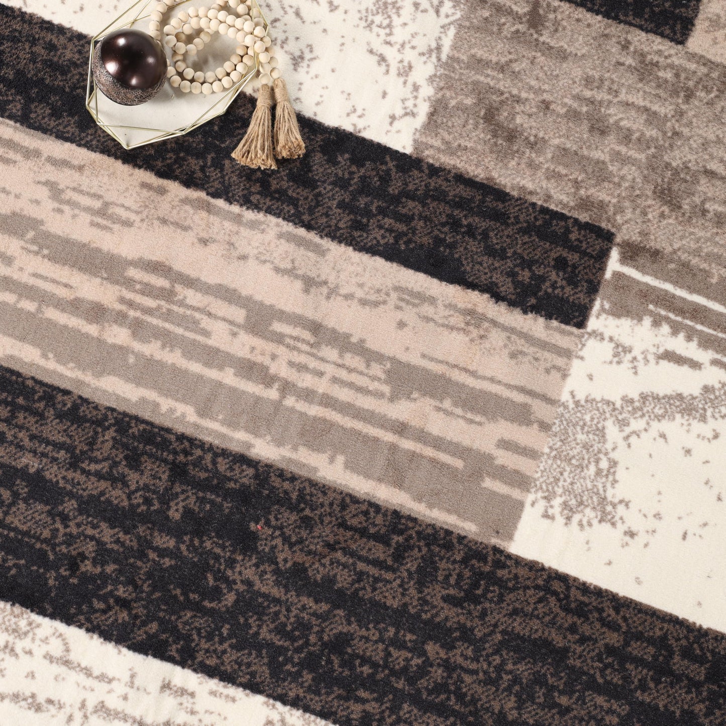 Superior Indoor Area Rug, Plush Carpet Cover, for Kids or Pets, Hallway, Entryway, Living Room, Dining, Bedroom, Office, Kitchen, Modern Geometric Patchwork, Rockwood Collection, 12' x 18', Chocolate