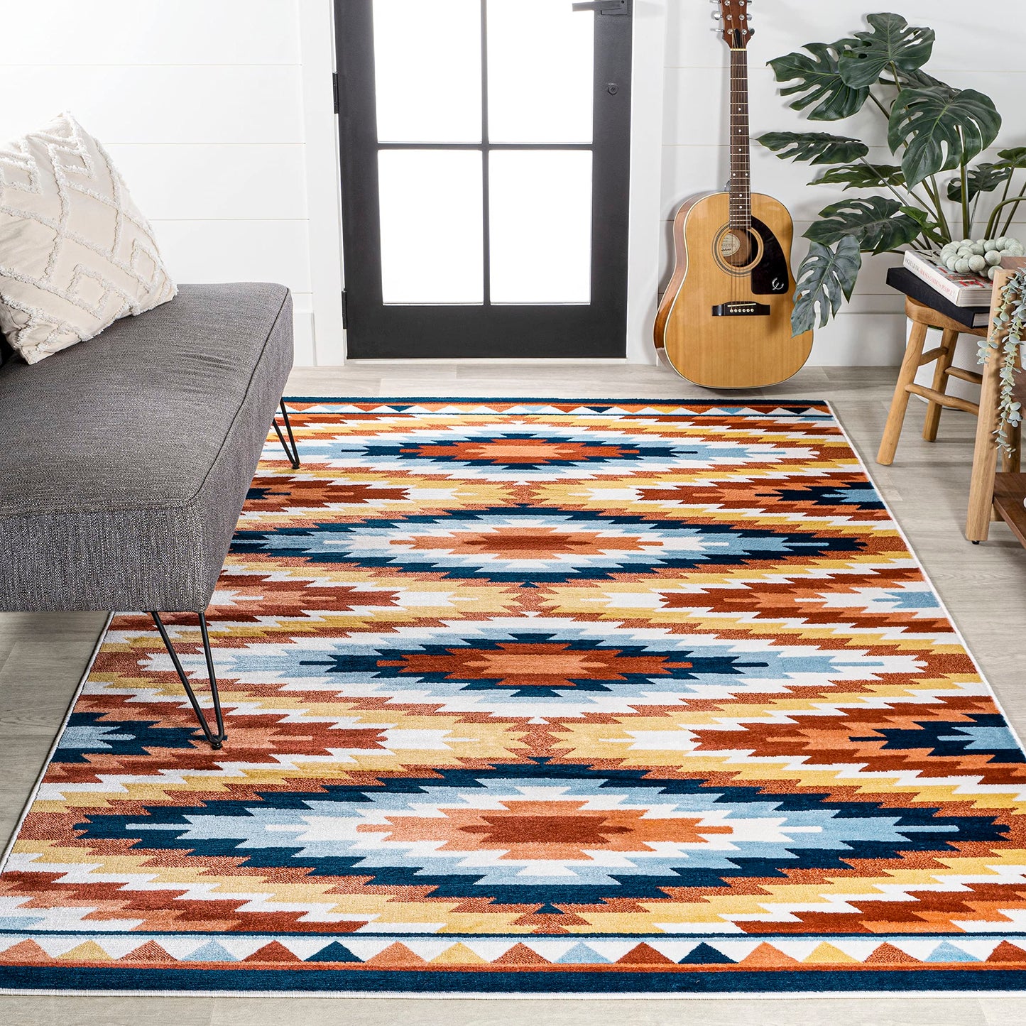 JONATHAN Y Diamond Kilim Yellow/Red/Blue Indoor Area Rug 4X6 ft, Konya Geometric for Living Room, Bedroom, Kitchen, Office, Easy-Cleaning, High Traffic, Pet-Friendly, Non-Shedding SWC101A-4