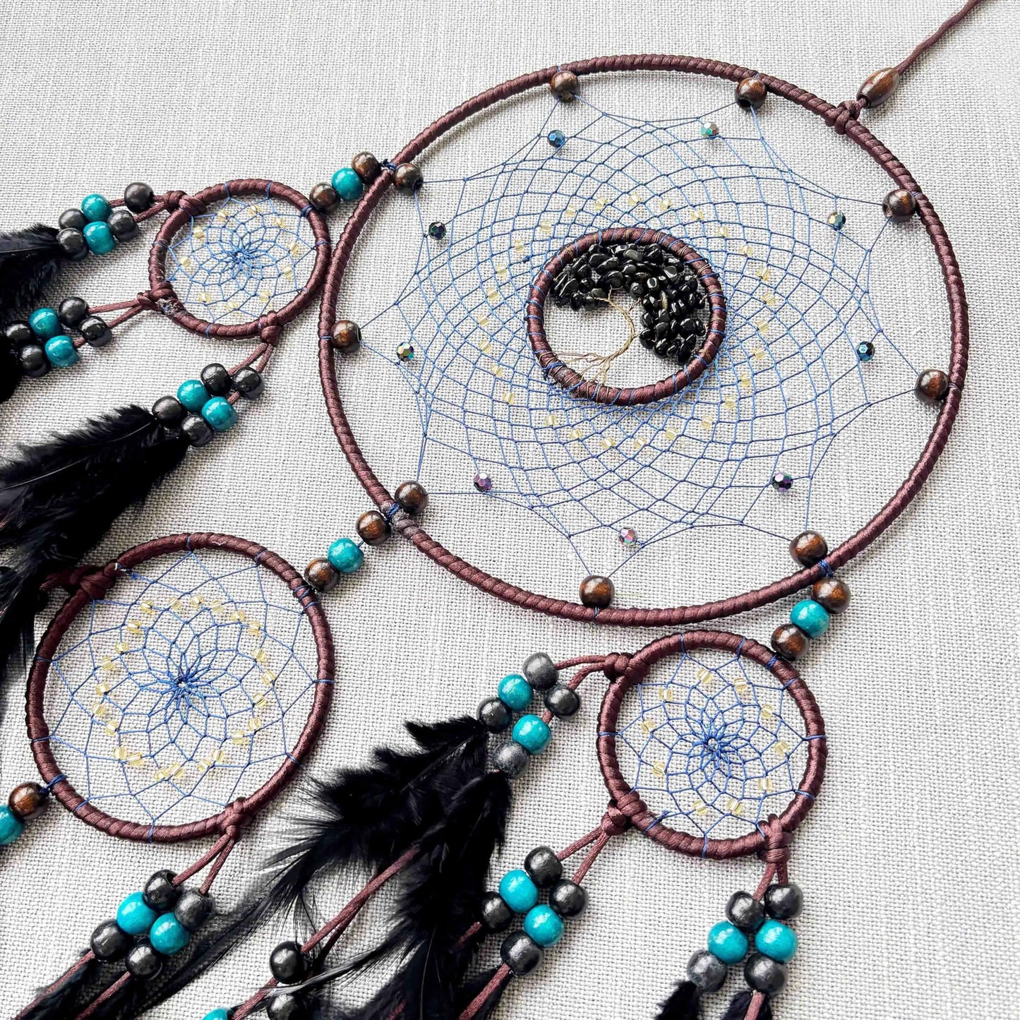 Large Dream Catchers, Boho Handmade Woven Blue and Black Dream Catcher Wall Hanging Ornament for Bedroom Living Room Adults Wedding Party Decor, Festival Blessing Gift (Blue & Black)