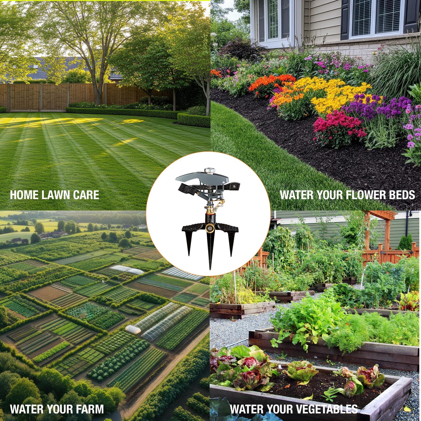 Heavy Duty Impact Pulsating Sprinkler 300004, Powerful Jet Reach 80 ft Diameter, 360° Range Control to Cover up to 5,000 Sq Ft for Farm, Lawn and Garden Irrigation, by New England Garden Tools