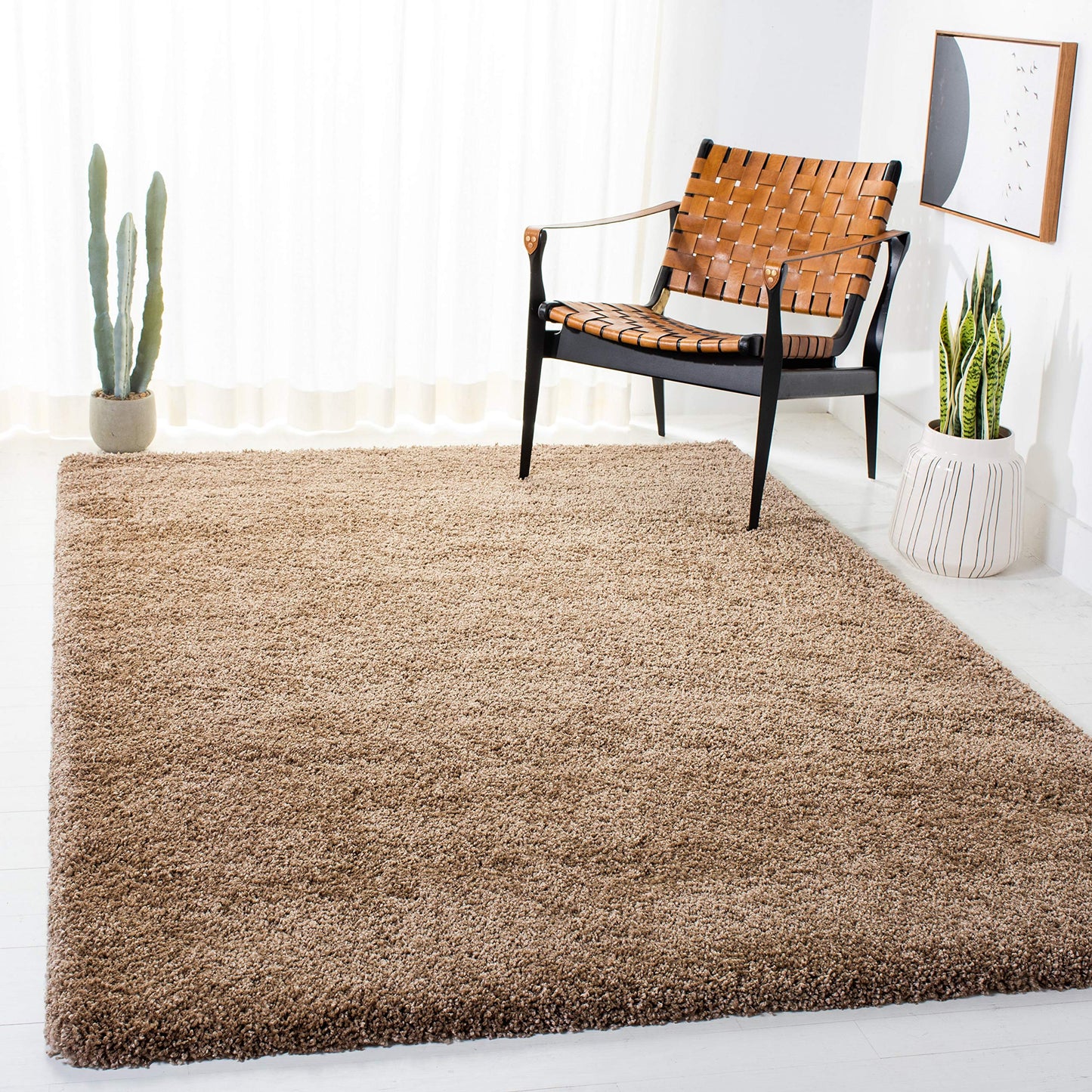 SAFAVIEH Milan Shag Collection Area Rug - 3' x 5', Dark Beige, Solid Design, Non-Shedding & Easy to Clean, Plush Thick Pile, Ideal for Living Room, Bedroom (SG180-1414)