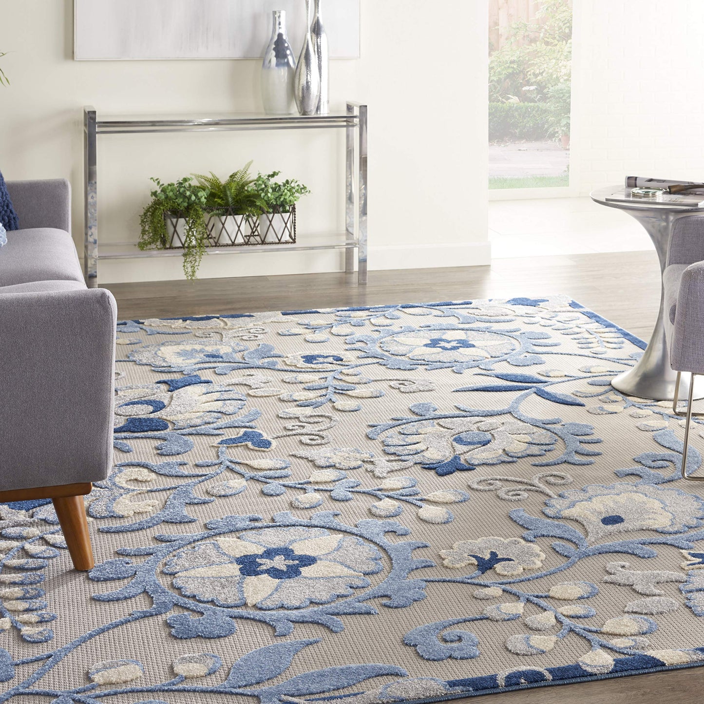 Nourison Home Aloha Blue Grey 7' x 10' Area Rug - Easy Clean, Non Shedding, Bed Room, Living Room, Dining Room, Kitchen (7' x 10')