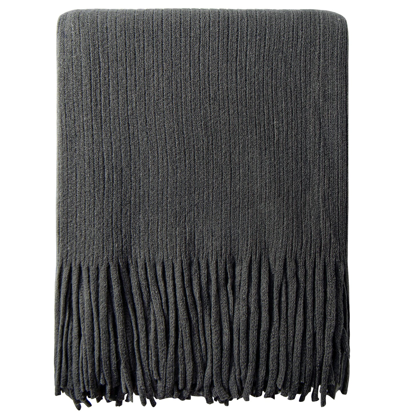 NTBAY Acrylic Knitted Throw Blanket, Lightweight and Soft Cozy Decorative Woven Blanket with Tassels for Travel, Couch, Bed, Sofa, 51x67 Inches, Grey Striped