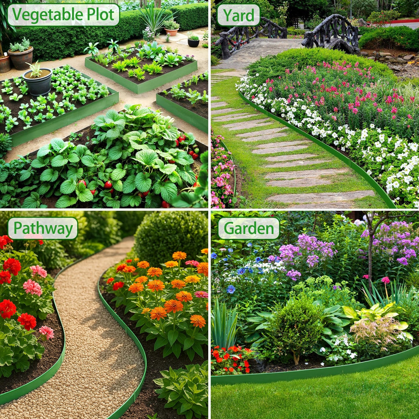 BLENNACY Metal Landscape Edging 6 Pack 40" L x 6" H,Galvanized Bendable Metal Garden Edging,Hammer- in Steel Landscape Edging with a Pair of Gloves and 7 Clips,Green (20 FT Total)