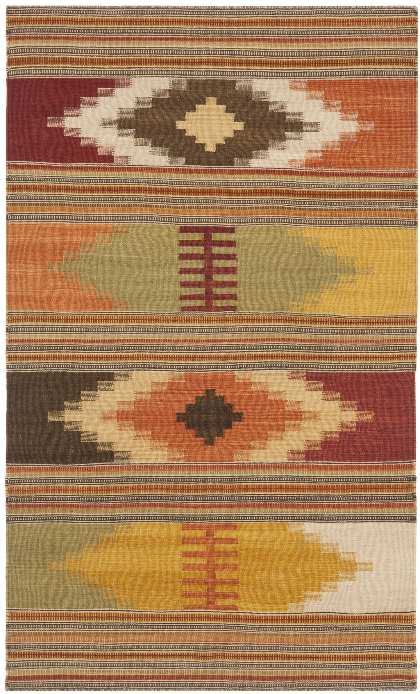 SAFAVIEH Kilim Collection Accent Rug - 2' x 3', Red & Multi, Handmade Southwestern Tribal Wool, Ideal for High Traffic Areas in Entryway, Living Room, Bedroom (NVK177A)