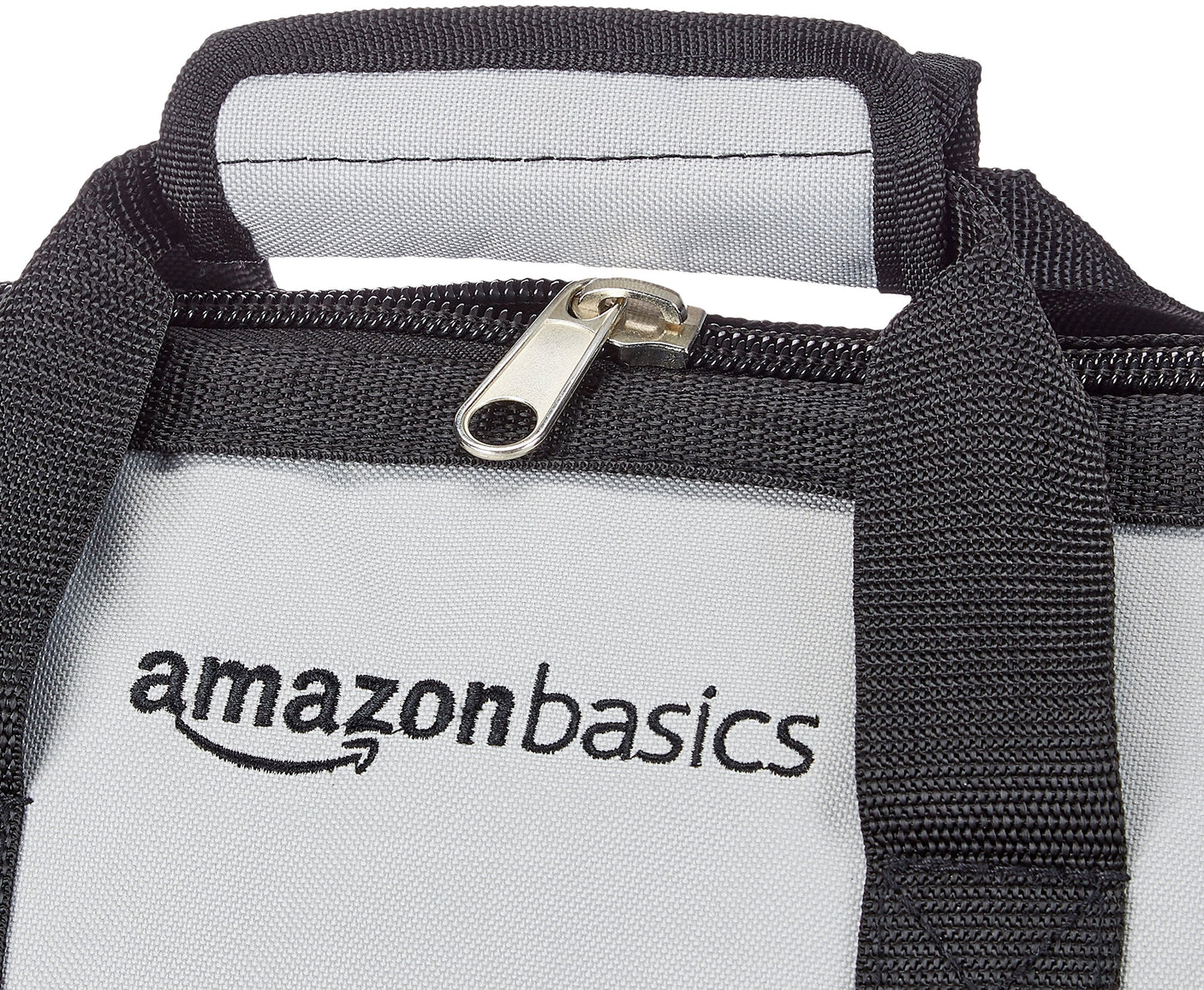 Amazon Basics Durable Wear-Resistant Tool Storage Bag with Adjustable Shoulder Strap, Portable Tool Organizer, 16 in, Black & Grey