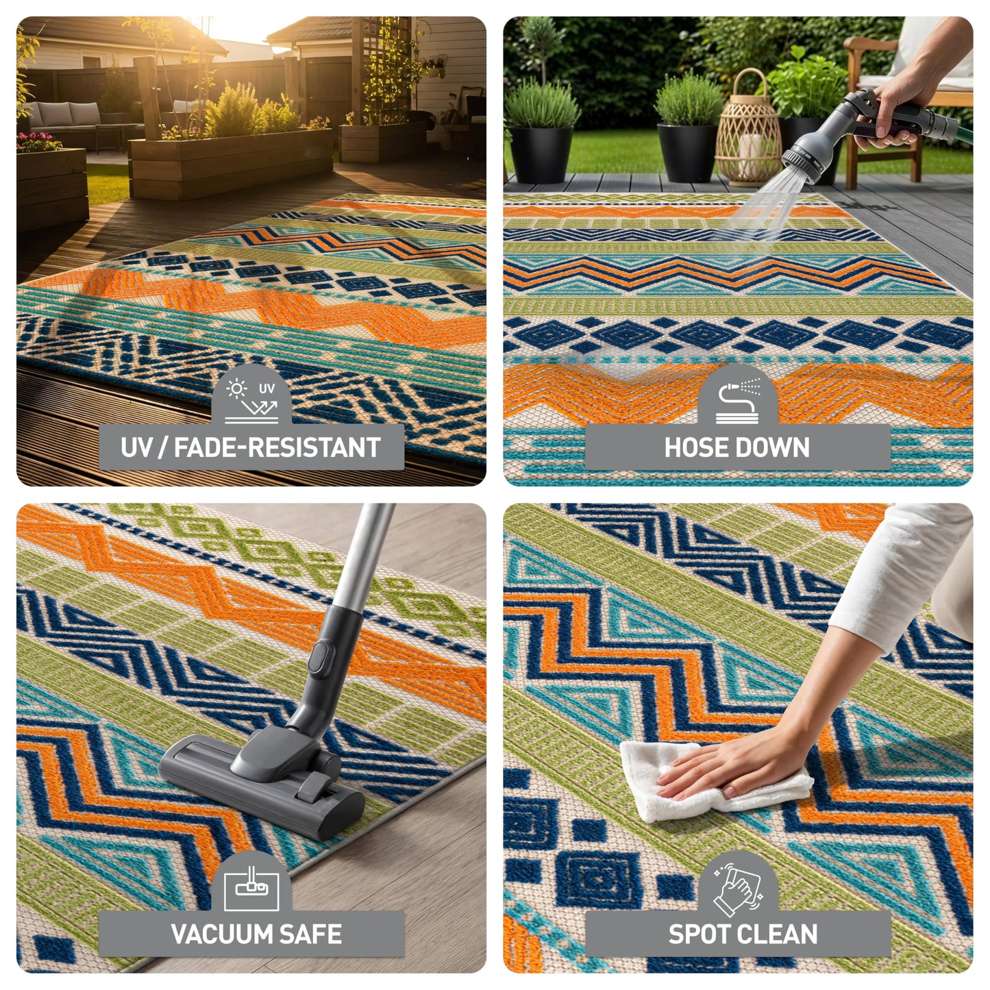 Rugshop Multi Marbella Boho Indoor/Outdoor Square Area Rug, Machine Washable for Patio, Dining Nook and Balcony 6'6" x 6'6" Square