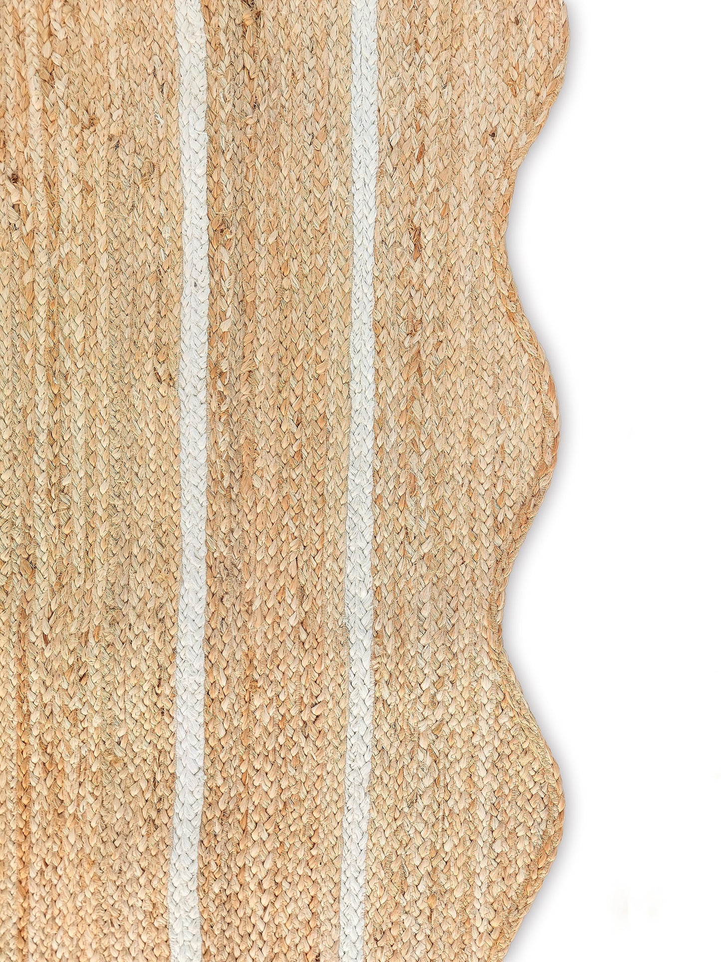 Weaving Village Wave Scalloped Natural Jute Rug - Boho Entryway Runner, Farmhouse Scallop, Off White (2'6"x8')