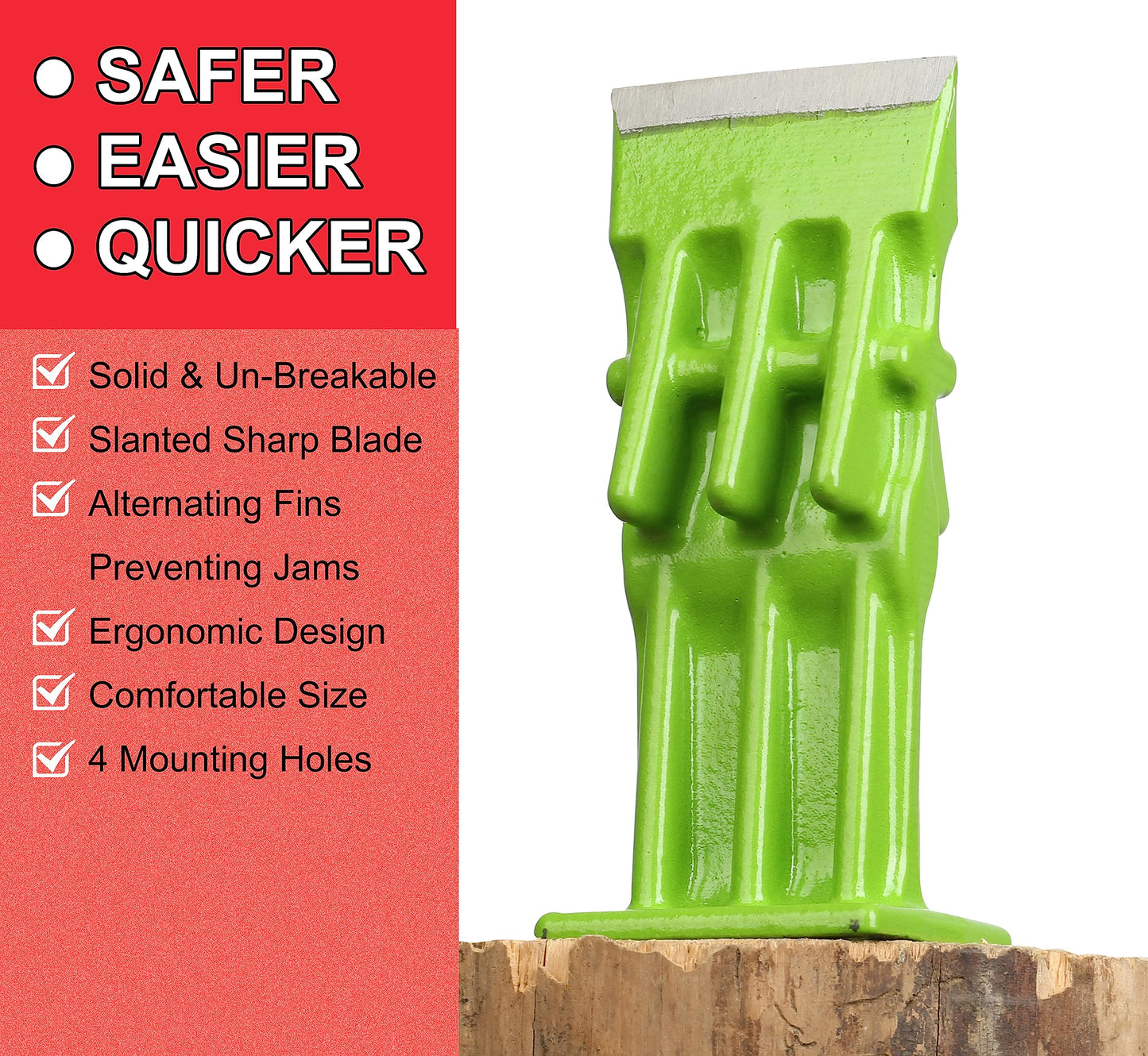 SPEED FORCE Firewood Kindling Log Wood Splitter – No Axe! Wedge Point Splits Firewood, 3 Inch Green with Safety Cover