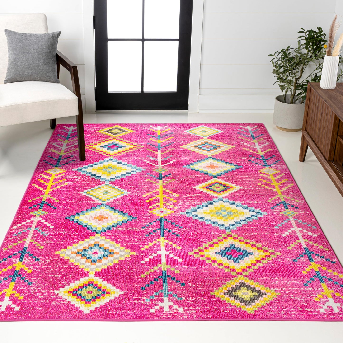 JONATHAN Y Tribal Love Geometric Pink/Multi Indoor Area Rug, 4x6, Bohemian, Casual, Easy-Cleaning for Living Room, Bedroom, Kitchen, Pet Friendly, Non-Shedding (MOH105B-4)