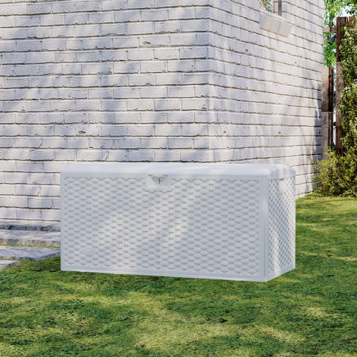 73 Gallon Waterproof Large Resin Deck Box Indoor Outdoor, Lockable Storage Container for Patio Furniture Cushions, Throw Pillows, Garden Tools, and Pool Floats, White