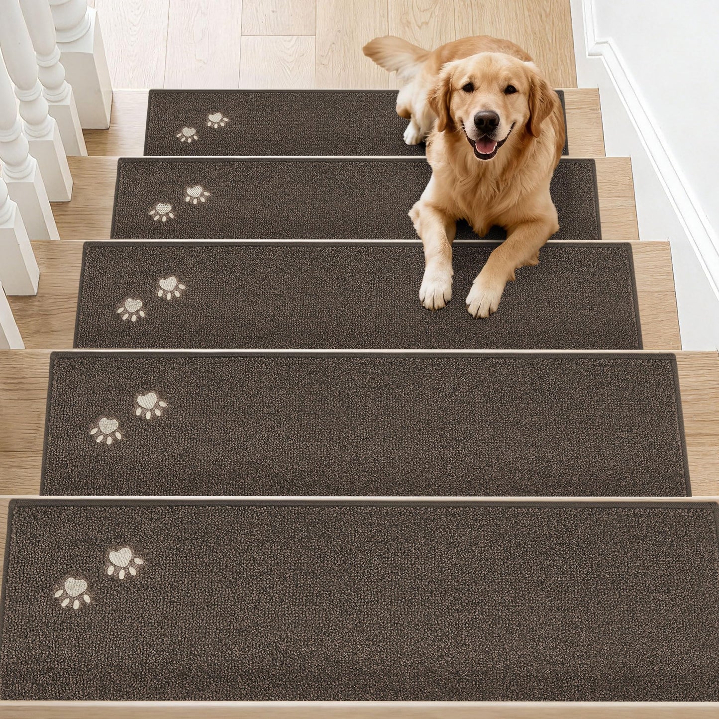 BEQHAUSE Stair Treads for Wooden Steps 28inX9in, Non Slip Carpet Stair Treads Indoor Stair Runners Machine Washable, Soft Stair Rugs Mat Surface Polyester TPE Backing, 15pcs, Brown