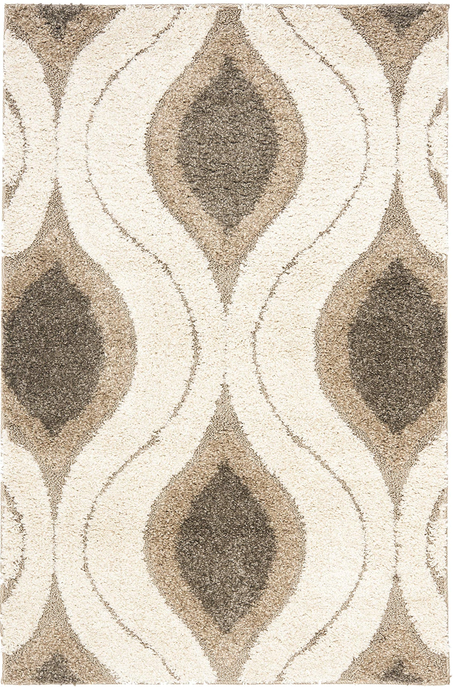 SAFAVIEH Florida Shag Collection Accent Rug - 3'3" x 5'3", Cream & Smoke, Modern Design, Non-Shedding & Easy Care, 1.2-inch Thick Ideal for High Traffic Areas in Foyer, Entryway, Bedroom (SG461-1179)