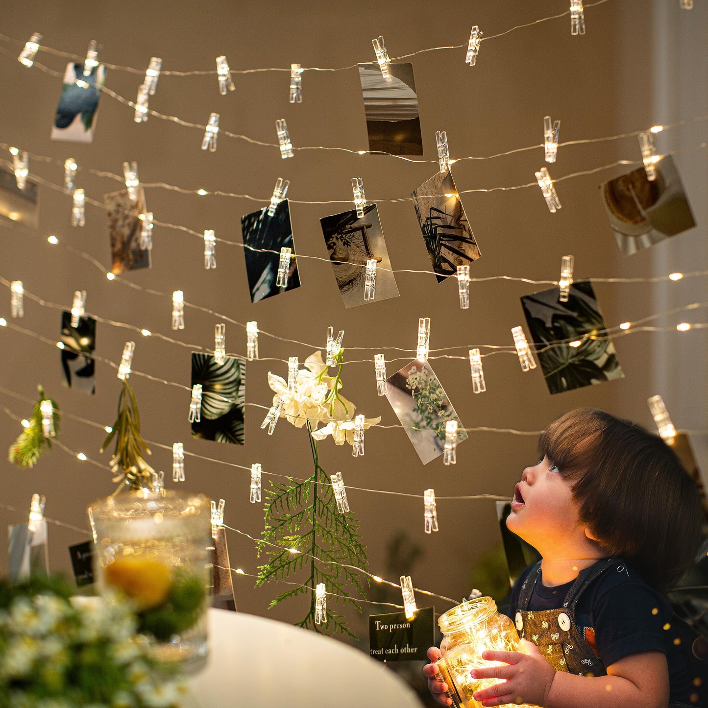 LUSHARBOR Photo Clips String Light,33FT Fairy Lights with 51 Clips, Battery Operated String Lights with Clips for Pictures, Room Decorations for Dorm Wall Bedroom Wedding Christmas Tree (Clear Clips)