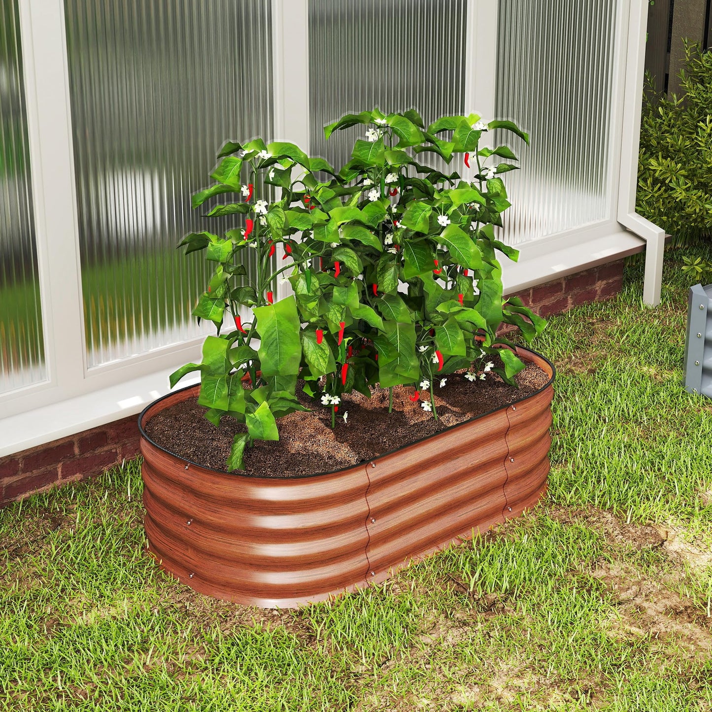 Outsunny 3.5' x 2' x 1' Galvanized Raised Garden Bed Kit, Outdoor Metal Elevated Planter Box with Safety Edging, Easy DIY Stock Tank for Growing Flowers, Herbs & Vegetables, Brown