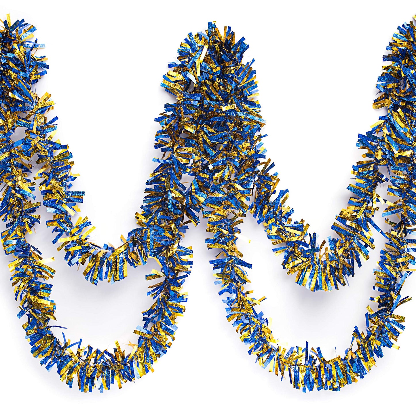 Anderson's Metallic Blue & Gold Tinsel Twist Garland, 25ft Holiday Decoration, Christmas Tree Trim, Parade Float Decor, Party Supplies, Halloween, Graduation, Indoor Outdoor Event Garland