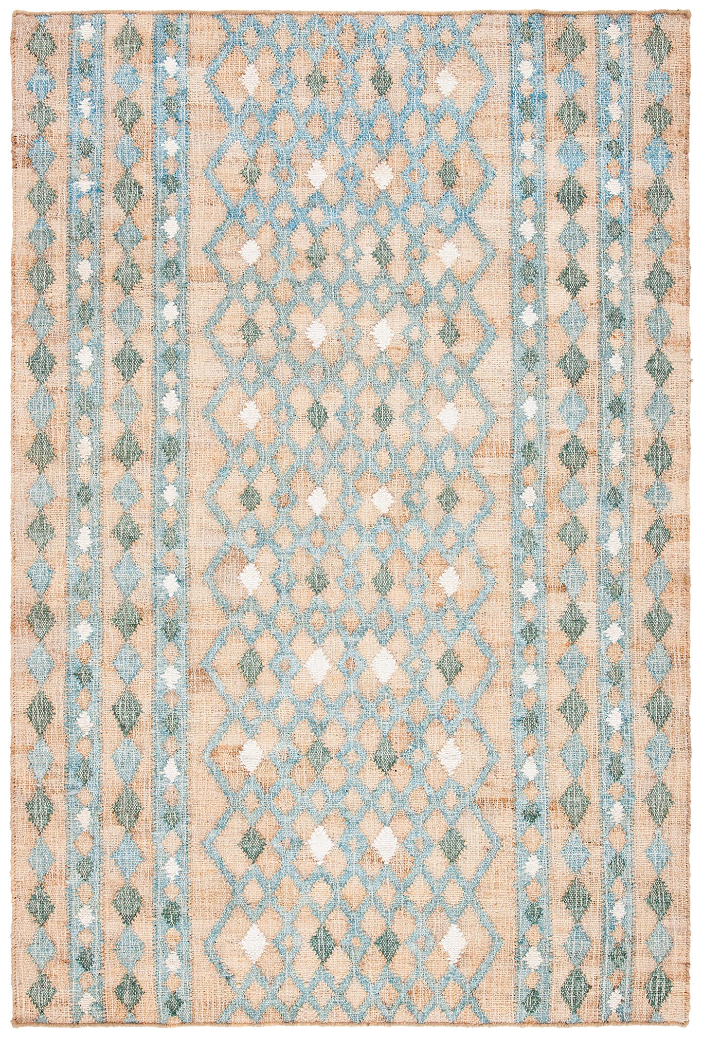 SAFAVIEH Kilim Collection Area Rug - 5' x 8', Natural & Blue, Flat Weave Jute Design, Ideal for High Traffic Areas in Living Room, Bedroom (KLM759M)