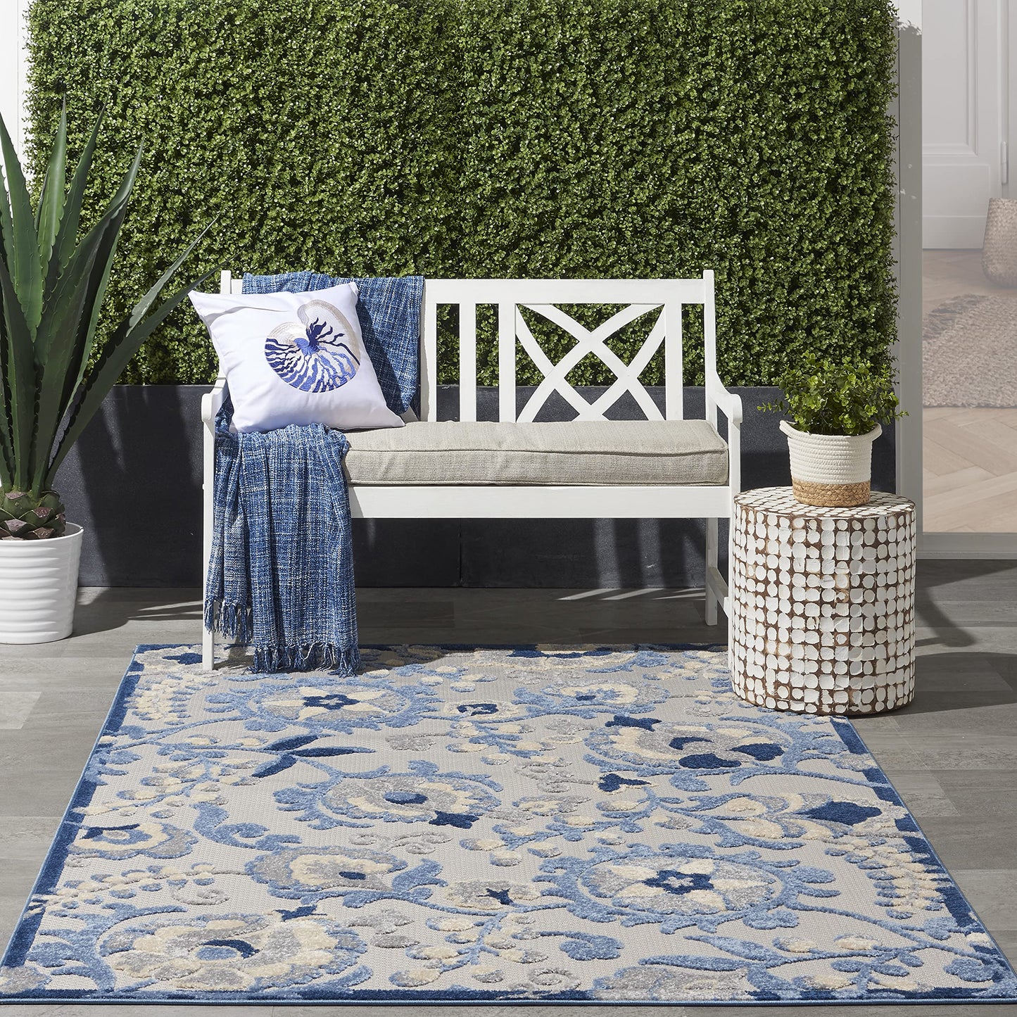 Nourison Home Aloha Blue Grey 3'6" x 5'6" Area Rug - Easy Clean, Non Shedding, Bed Room, Living Room, Dining Room, Kitchen (4' x 6')