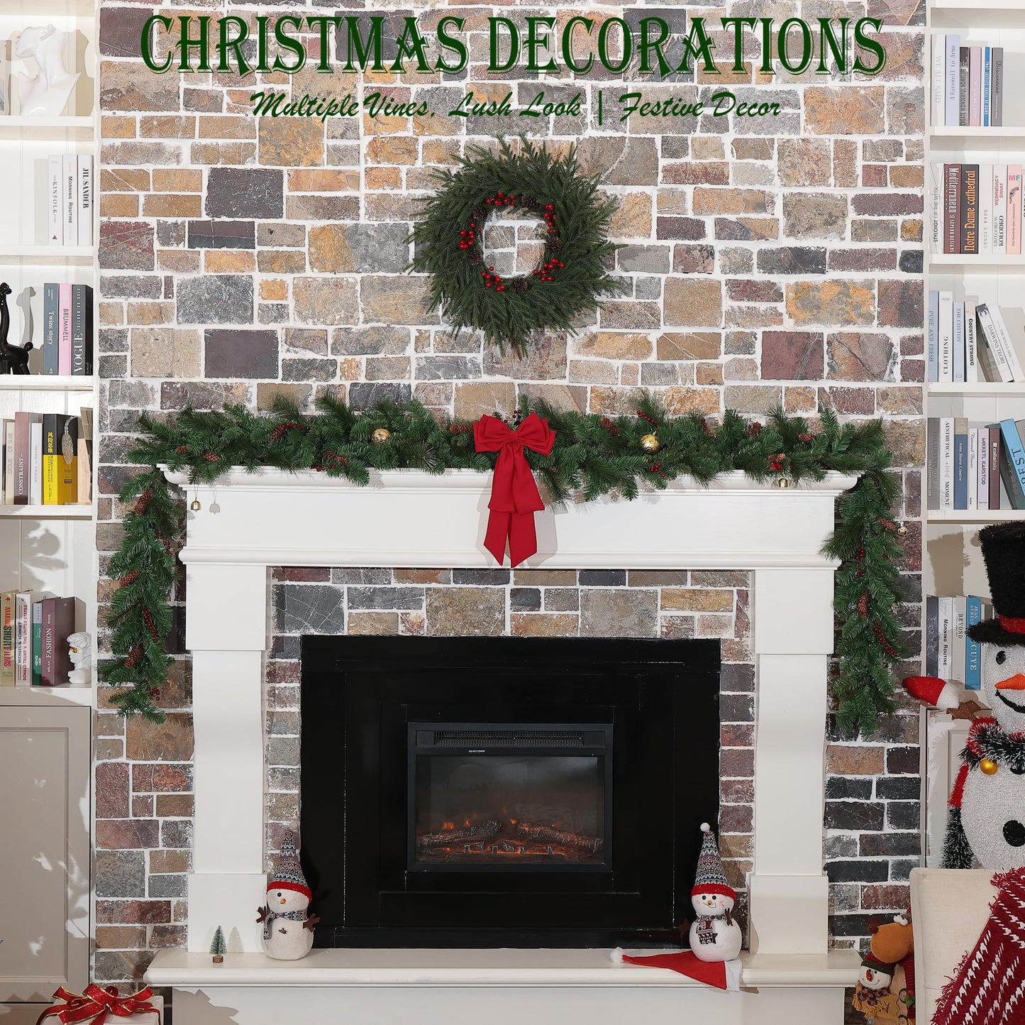 QXXQ 9 Feet Christmas Garland - Christmas Decorations - Carolina Pine Garland for Table, Fireplace, Mantle, Wall, Indoor Outdoor - Green Garland for Christmas Decorations - Free LED String Lights