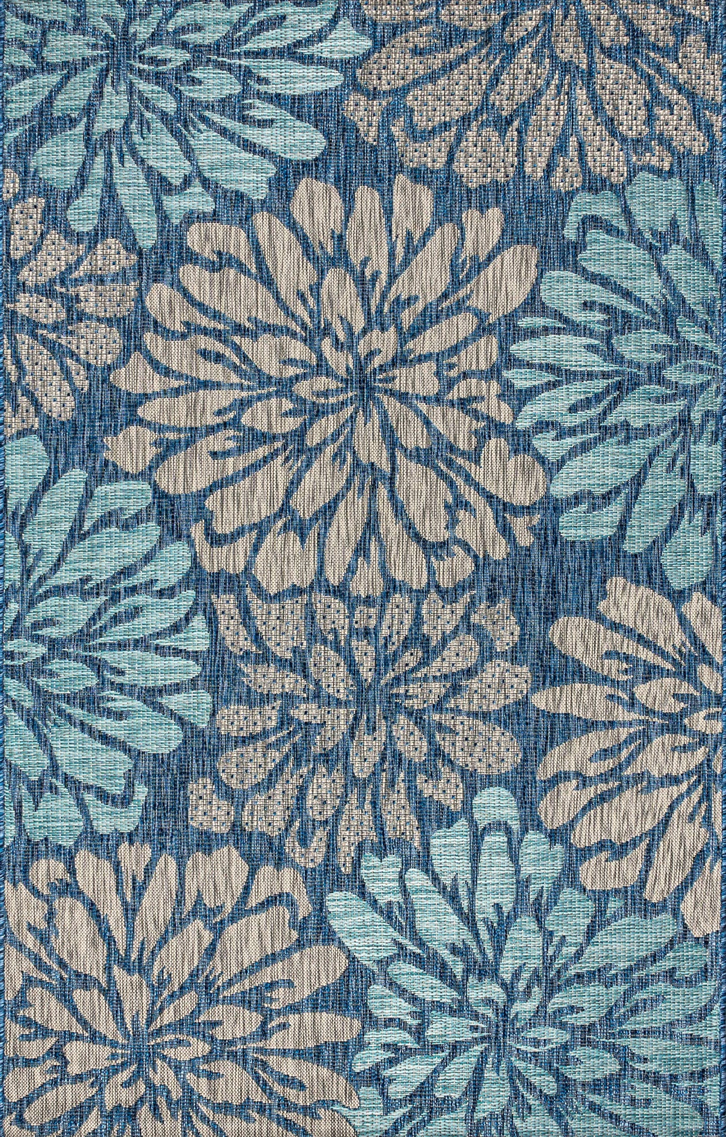 JONATHAN Y Floral Textured Weave Indoor Outdoor Area Rug 4X6 Navy/Aqua, Zinnia Modern for Backyard, Patio, Porch, Easy-Cleaning, High Traffic, Pet-Friendly, Non-Shedding (SMB110C-4)