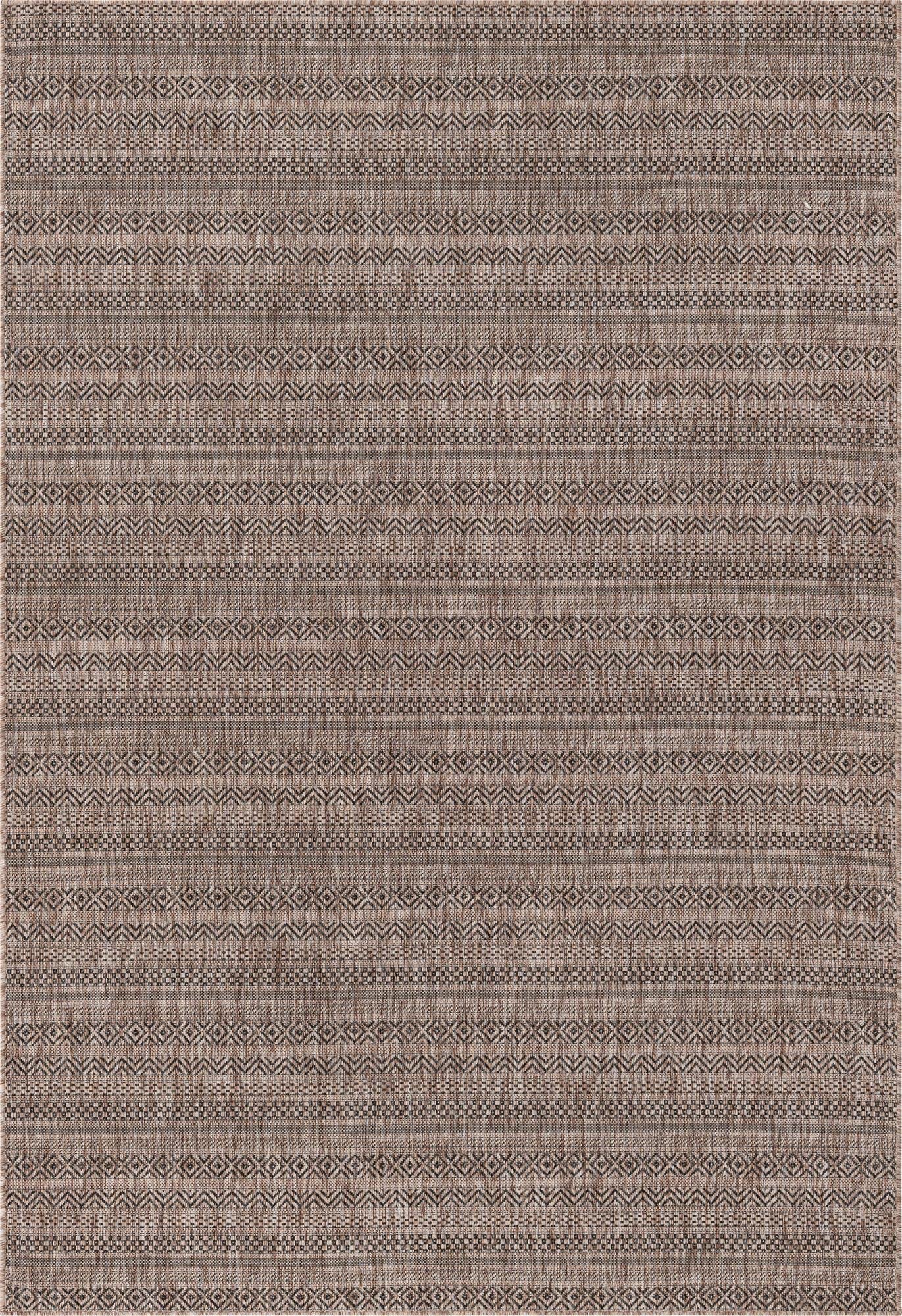 Unique Loom Outdoor Striped Collection Area Rug - Maia (6' 1" x 9' Rectangle, Natural/Black)