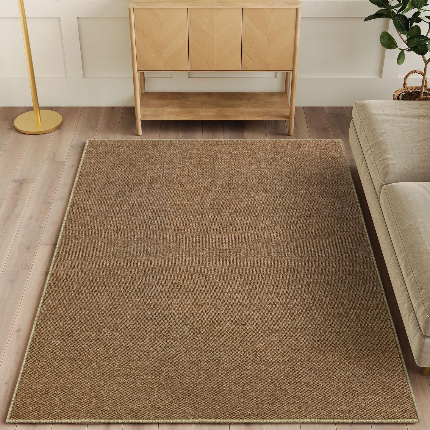 COSOSA Washable Faux Sisal Rug, 2x3 Firm Textured Woven Mat, Indoor-Outdoor Non-Slip Easy-Clean Area Rug, Solid Modern Carpet for Living Room, Bedroom, Kitchen, Entryway, Patio, Brown