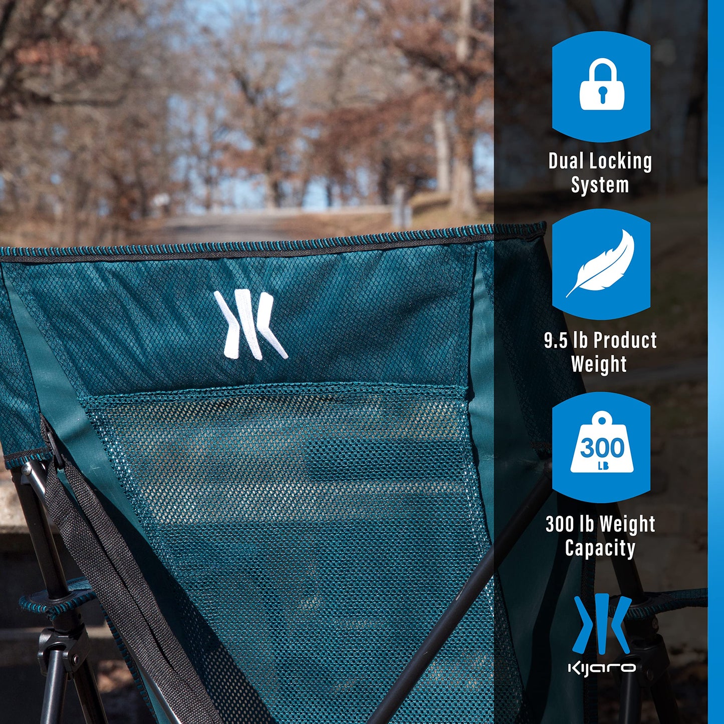 Kijaro Dual Lock Portable Camping Chairs - Enjoy the Outdoors with a Versatile Folding Chair, Sports, Outdoor & Lawn - Dual Lock Feature – Cayman Blue Iguana