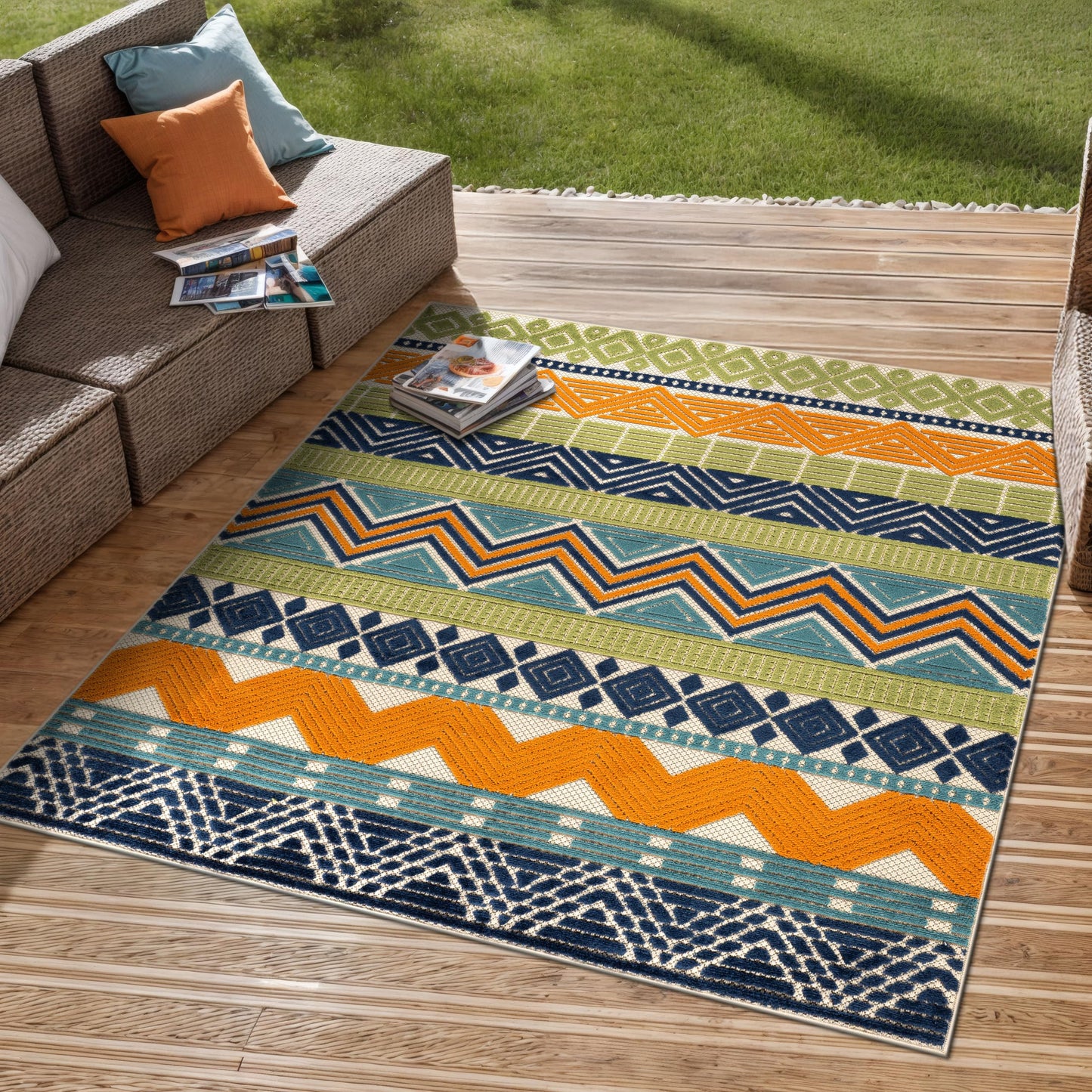 Rugshop Multi Marbella Boho Indoor/Outdoor Square Area Rug, Machine Washable for Patio, Dining Nook and Balcony 6'6" x 6'6" Square
