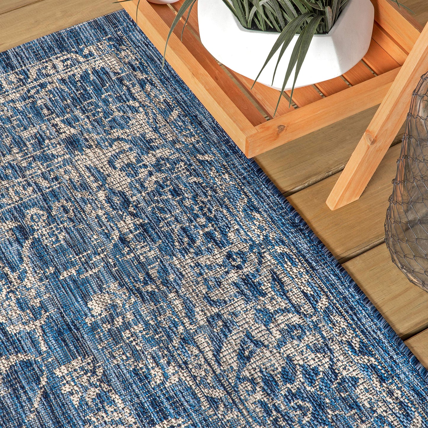 JONATHAN Y Weave Floral Indoor Outdoor Area Rug 8X10 Navy/Gray, Tela Bohemian Textured for Backyard, Patio, Porch, Easy-Cleaning, High Traffic, Pet-Friendly, Non-Shedding (SMB100B-8)
