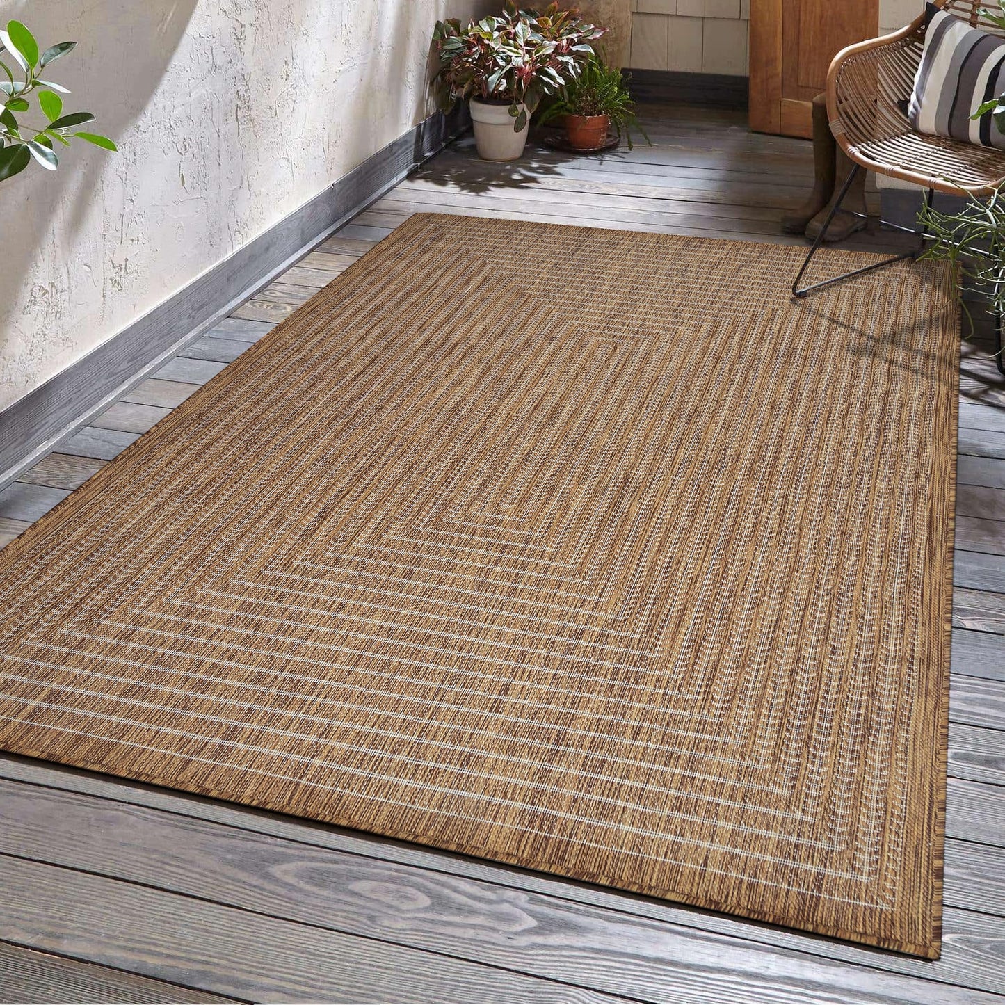Adiva Rugs Outdoor Indoor Area Rug, Weather Resistant, Easy to Clean, Stain Resistant Floor Mat for Dining Room, Backyard, Deck, Patio (Wooden, 8' x 10')