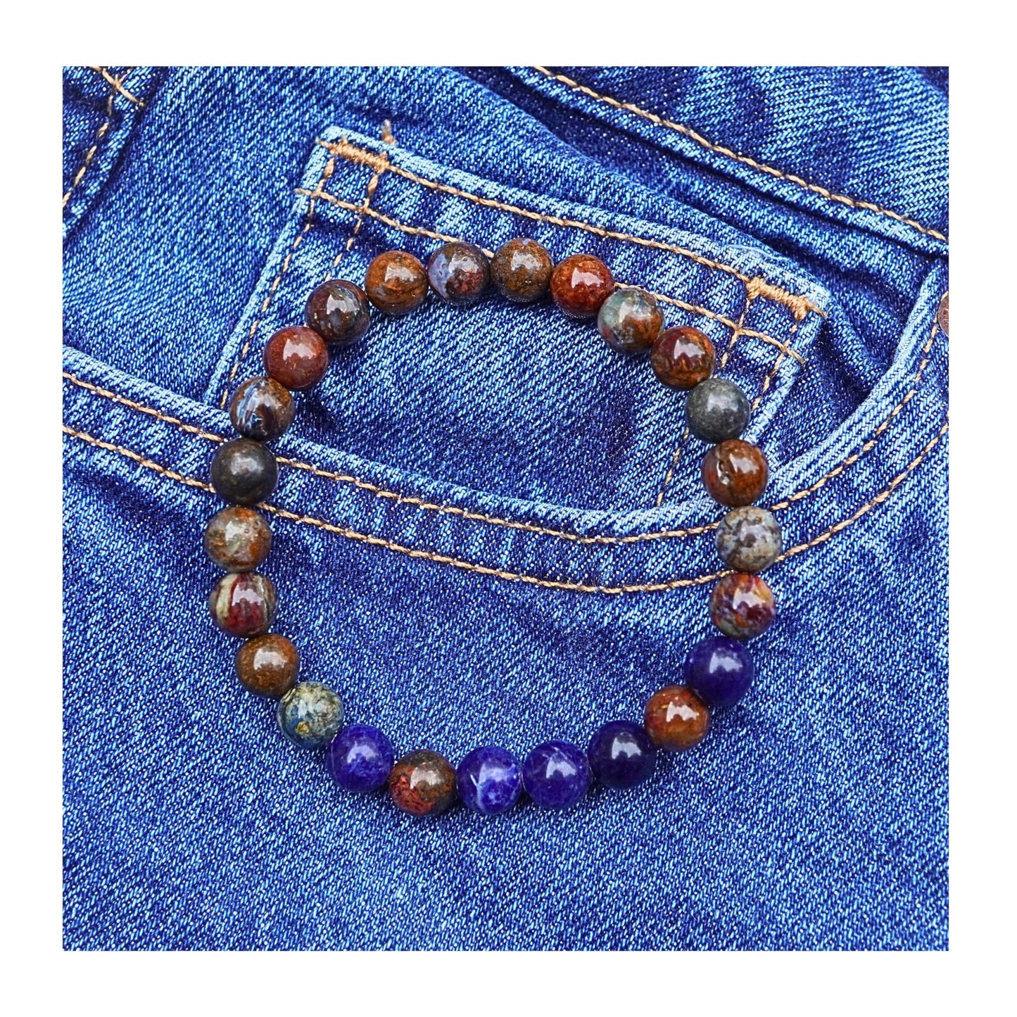 ABSHEL Jasper & Sodalite Bracelet for Men - Genuine Jasper Crystals and Healing Stone Bracelet for Men's Gift - 8" Stretch Bracelet with Charm