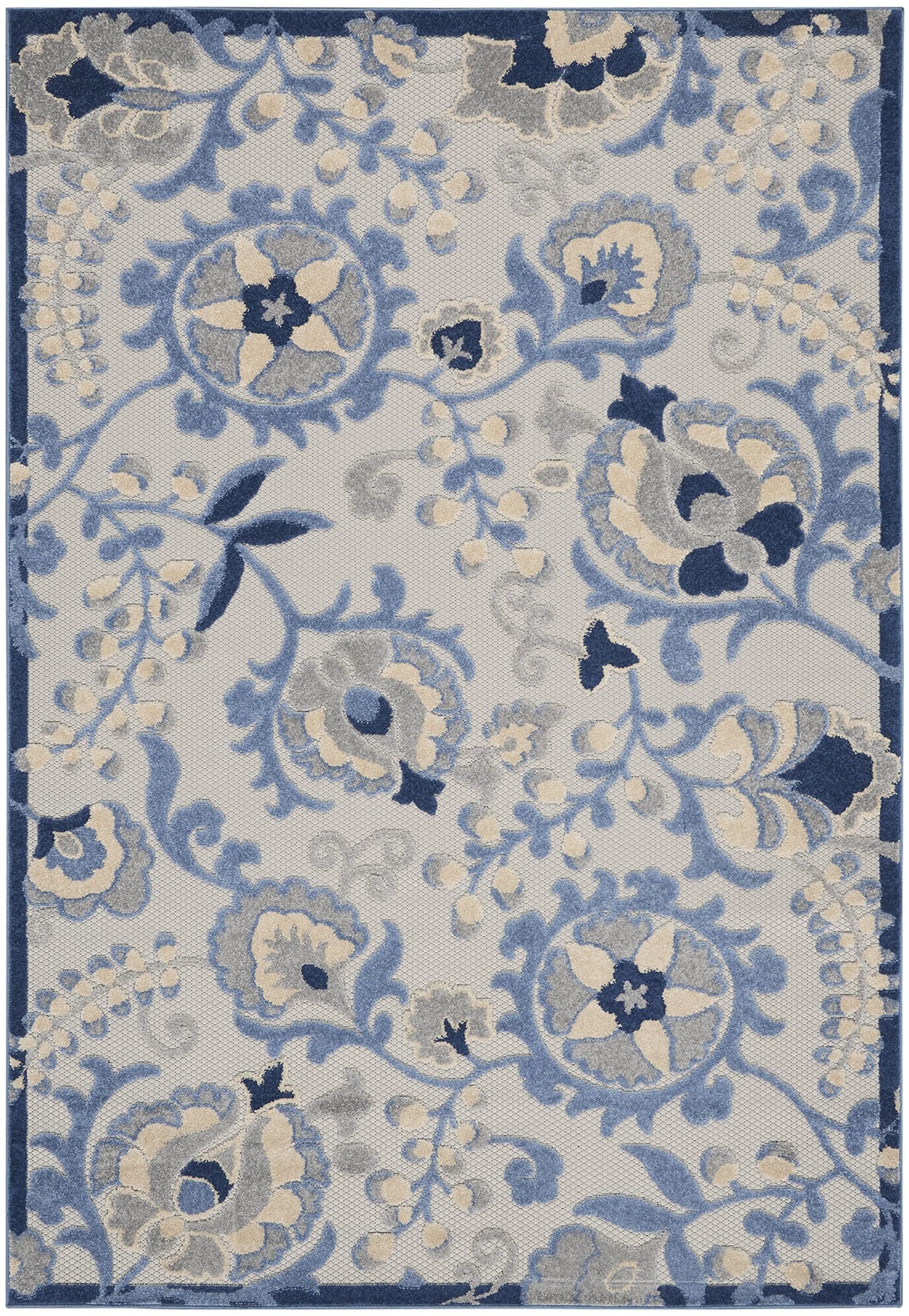 Nourison Home Aloha Blue Grey 3'6" x 5'6" Area Rug - Easy Clean, Non Shedding, Bed Room, Living Room, Dining Room, Kitchen (4' x 6')
