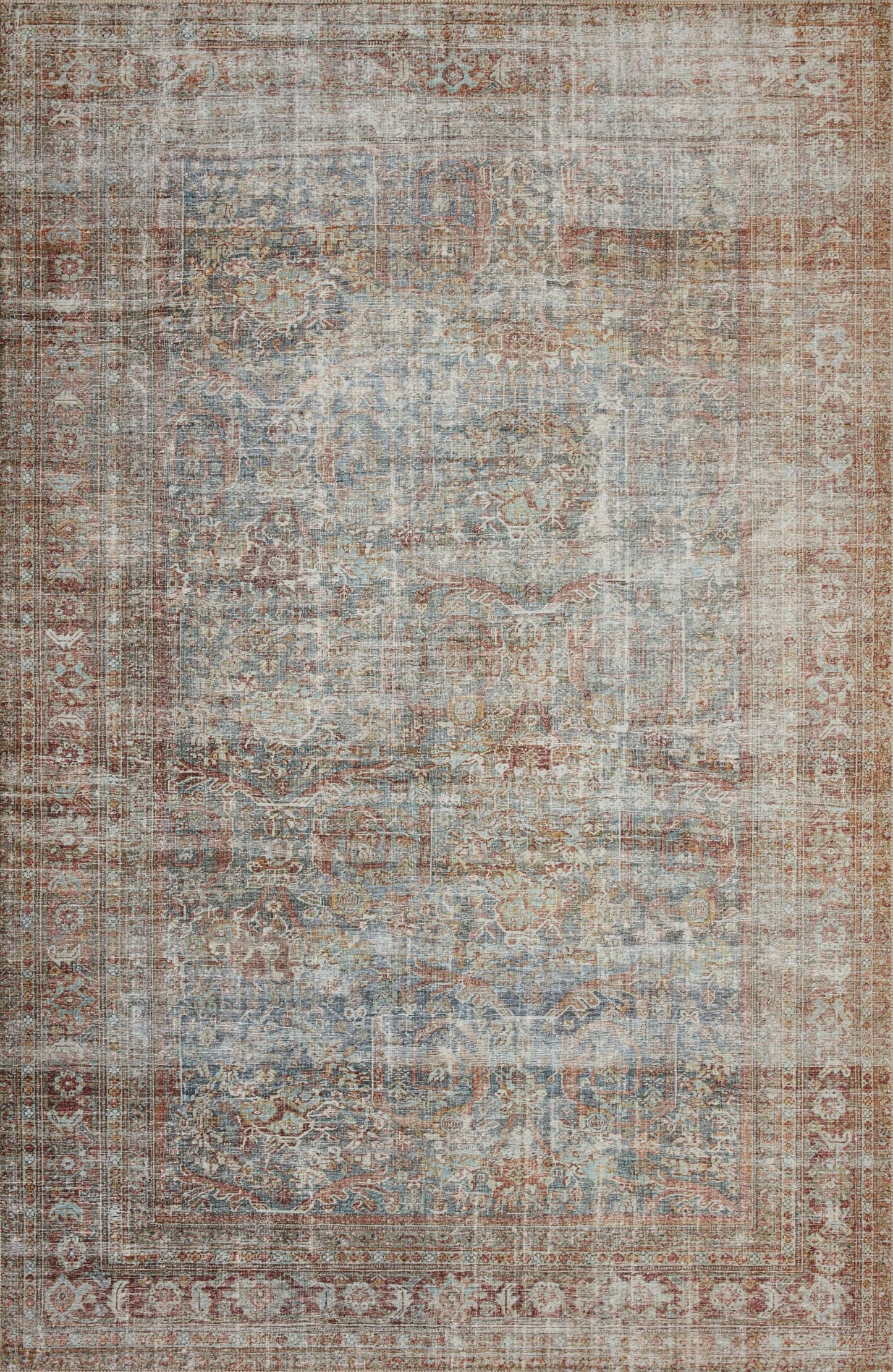 Loloi Chris Loves Julia Jules Collection JUL-05 Lagoon/Brick 7'-6'' x 9'-6'', .13" Pile Height, Area Rug