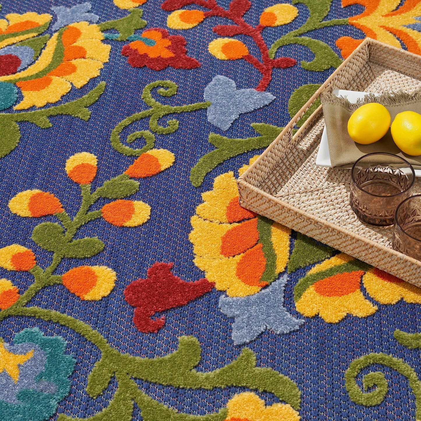Nourison Home Aloha Navy Multicolor 5'3" x 7'5" Area Rug - Easy Clean, Non Shedding, Bed Room, Living Room, Dining Room, Kitchen (5' x 8')