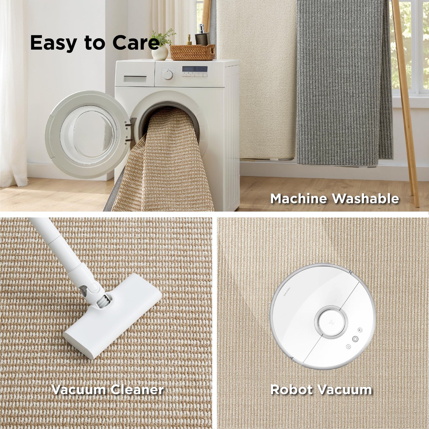 Bedsure 5x7 Faux Wool Area Rugs for Living Room, Machine Washable Carpet, Non-Slip Backing, Pet Friendly Throw Rug for Bedroom Dining Room, Natural Ivory