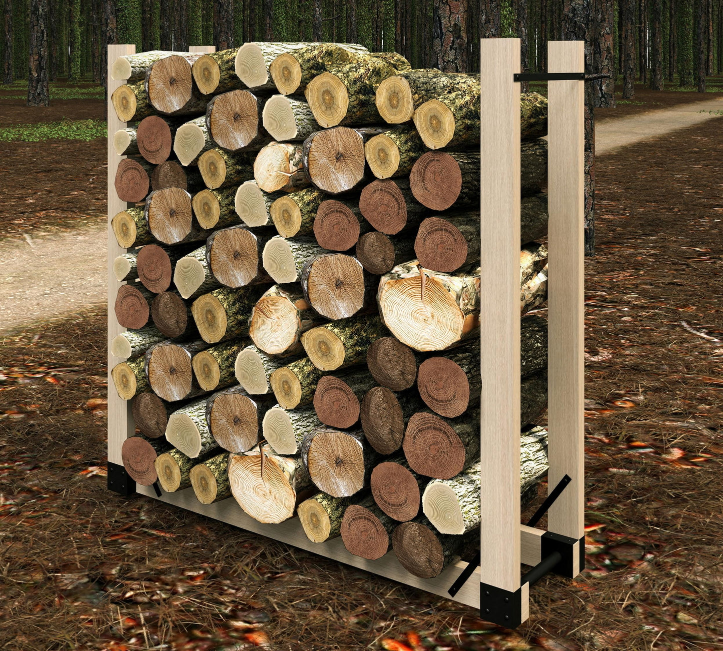 Fire Beauty Firewood Log Storage Rack 2-Pack Bracket Kit, Heavy Duty Adjustable Length,Triangular Stabilizer