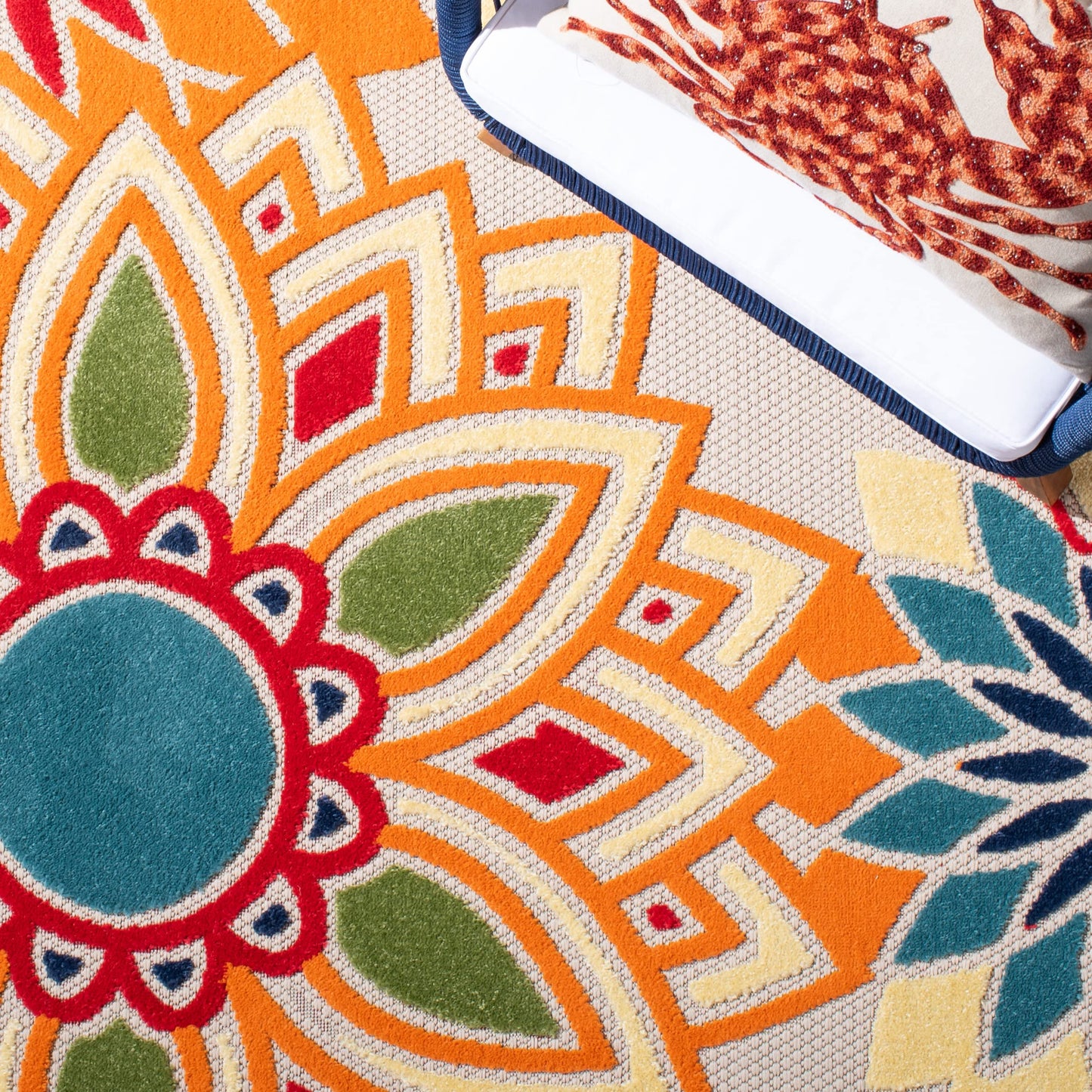 SAFAVIEH Washable Rug Outdoor Cabana Collection - 8' x 10', Ivory & Orange, Non-Shedding & Easy to Clean, Ideal for Patio, Backyard, Mudroom (CBN328A)
