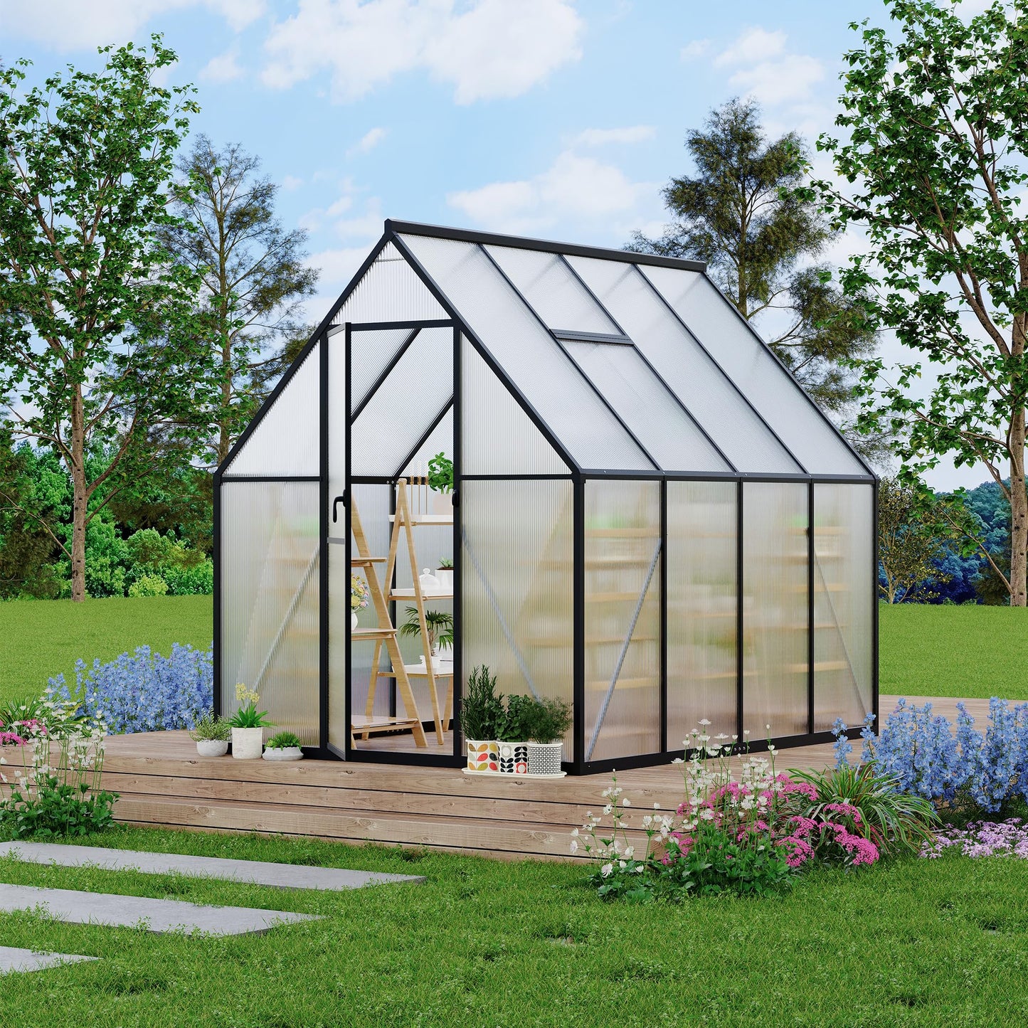 GarveeLife 6'x7' Aluminum-Framed Polycarbonate Greenhouse, Heavy Duty Polycarbonate Greenhouse with Quick Setup Structure and Roof Vent, Large Enhanced Aluminum Green House Kit for Outdoors