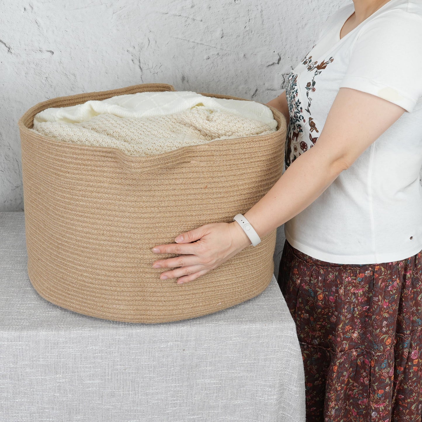 XUANGUO Extra Large Jute Rope Storage Basket Blankets Basket Living Room 22"x12" Toy Baskets for Kids and Dogs Woven Laundry Baskets for Clothes Towels Baby Toy Storage
