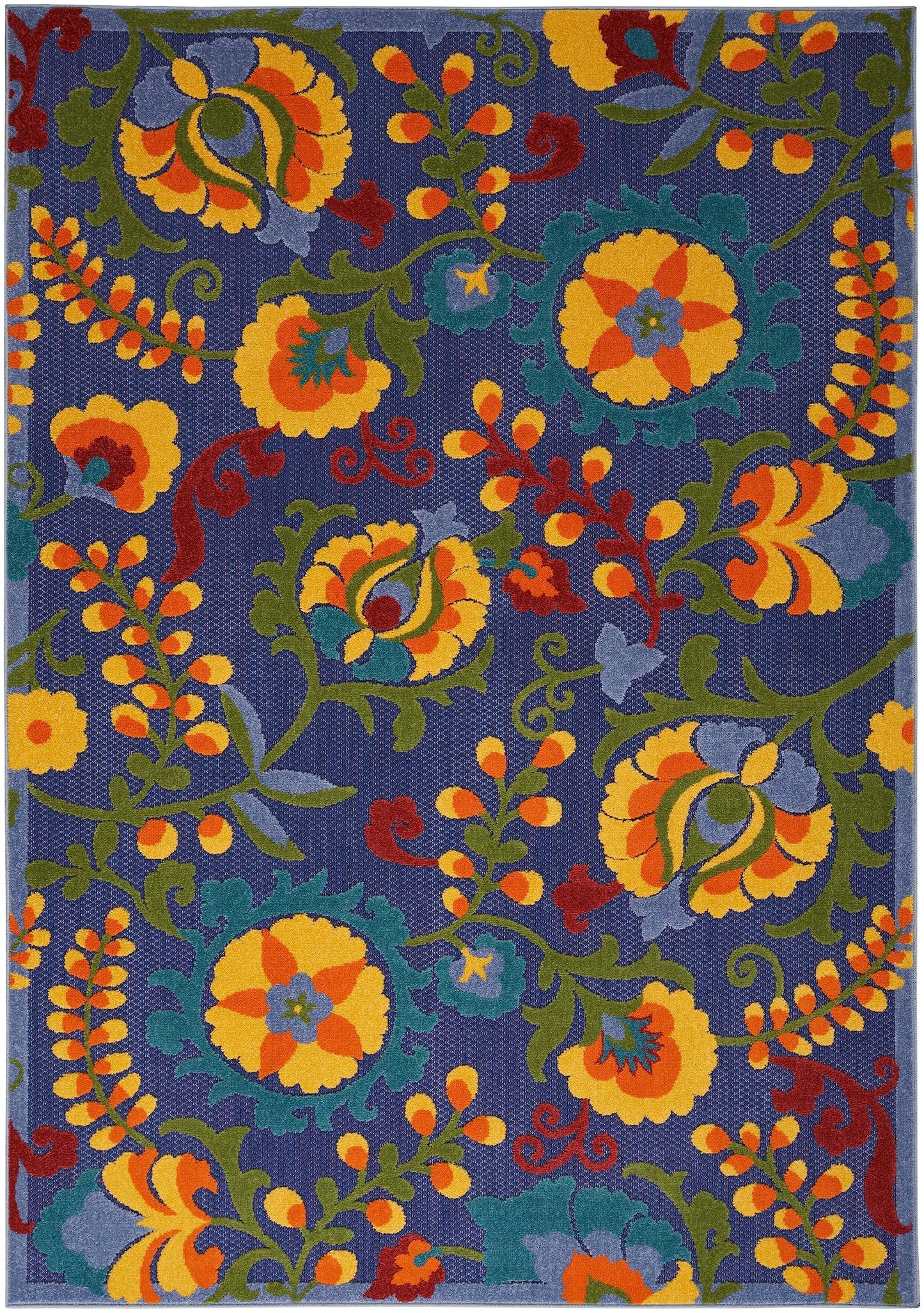 Nourison Home Aloha Navy Multicolor 5'3" x 7'5" Area Rug - Easy Clean, Non Shedding, Bed Room, Living Room, Dining Room, Kitchen (5' x 8')