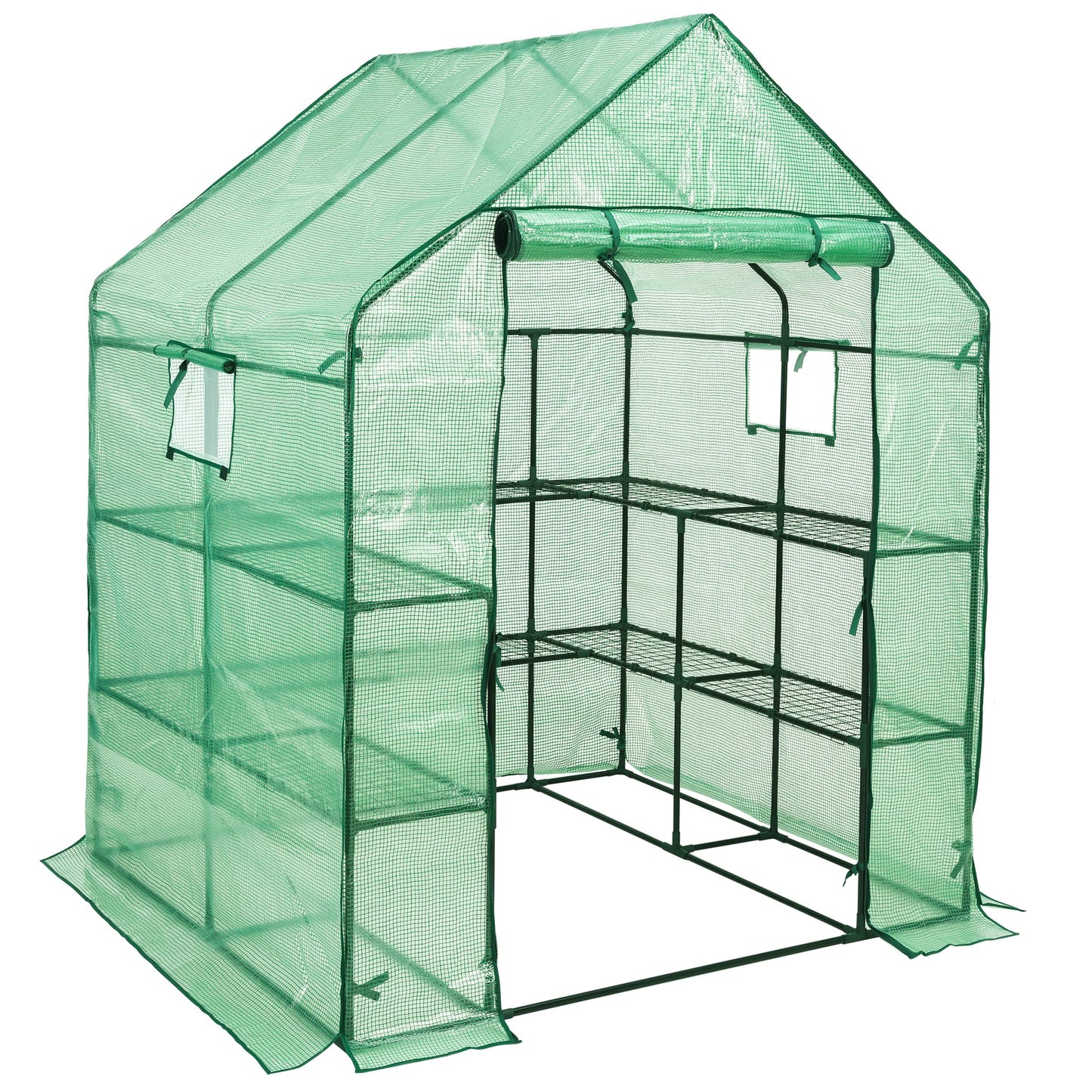 SUNGIFT Walk-in Greenhouse for Outdoors, 57x61x80 Inch Large Greenhouse, 3 Tiers 10 Shelves Mini Green House Kit with Observation Windows Roll-up Door Zipper, Plant Garden Hot House for Herbs, Flowers