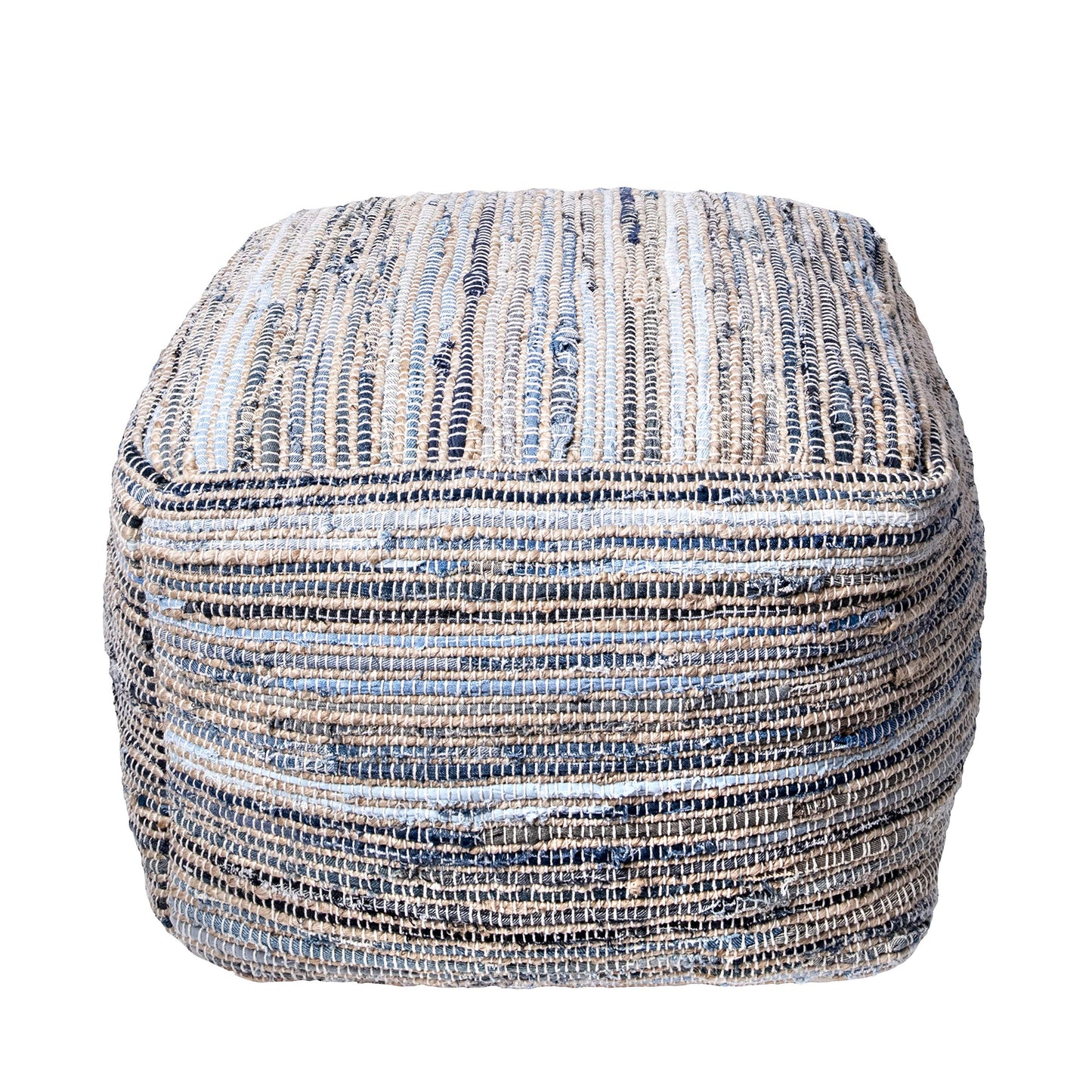 nuLOOM Granada Knitted Casual Denim and Jute Ottoman Pouf