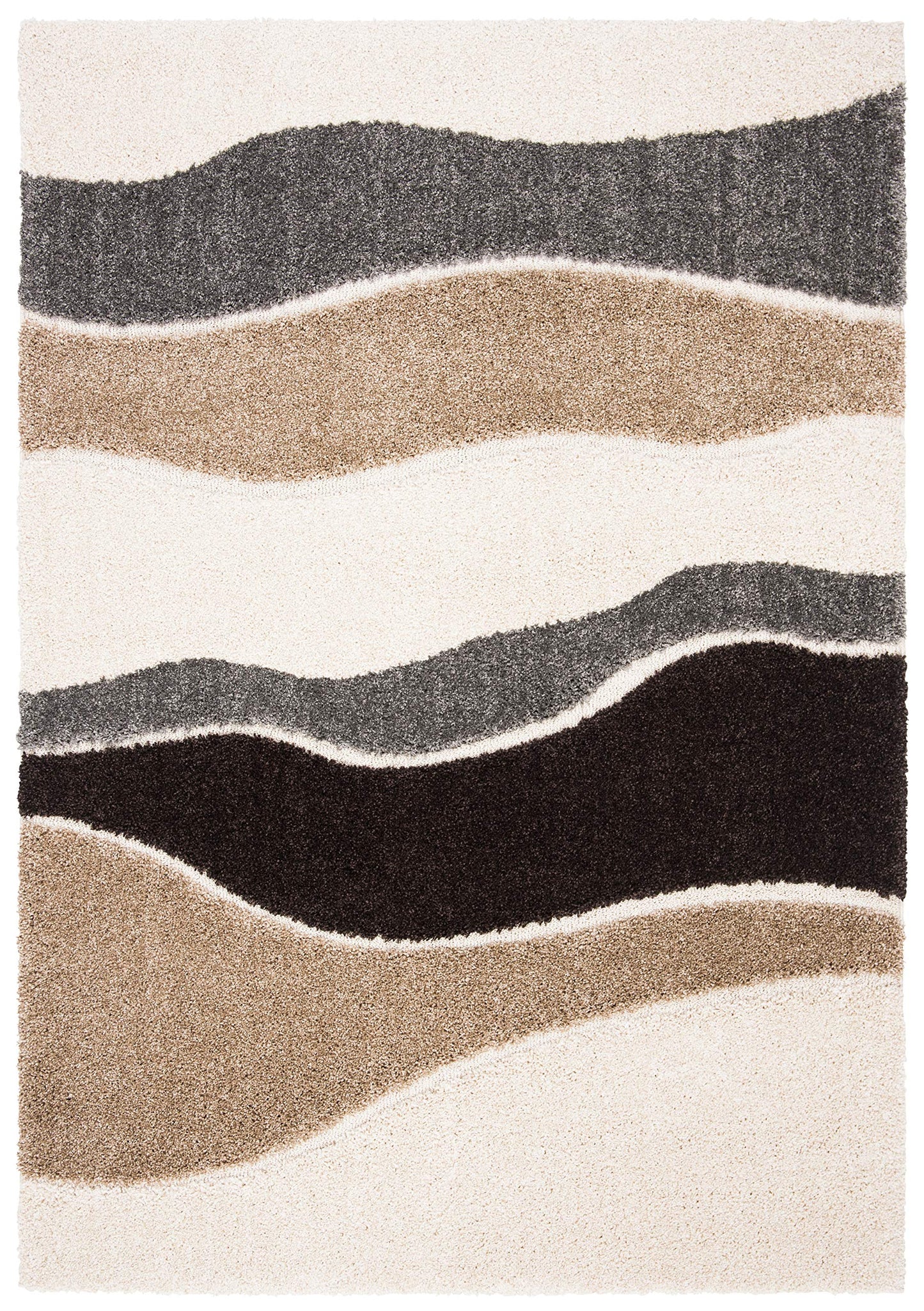 SAFAVIEH Florida Shag Collection Area Rug - 5'3" x 7'6", Ivory & Grey, Abstract Design, Non-Shedding & Easy Care, 1.2-inch Thick Ideal for High Traffic Areas in Living Room, Bedroom (SG475-1180)