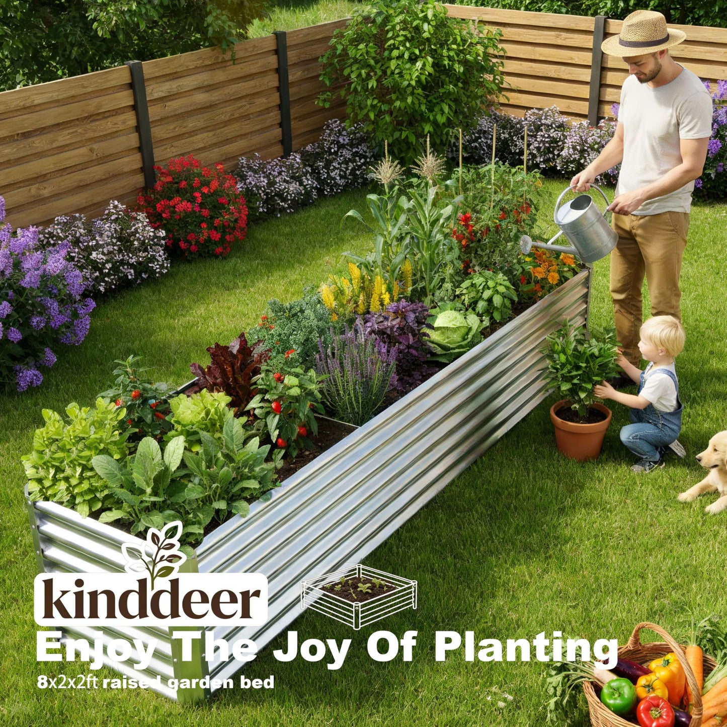Kinddeer 8x2x2ft Raised Garden Bed Kit, Galvanized Planter Garden Boxes Outdoor, Metal Raised Garden Beds for Vegetables,Fruits, Flower,Silver