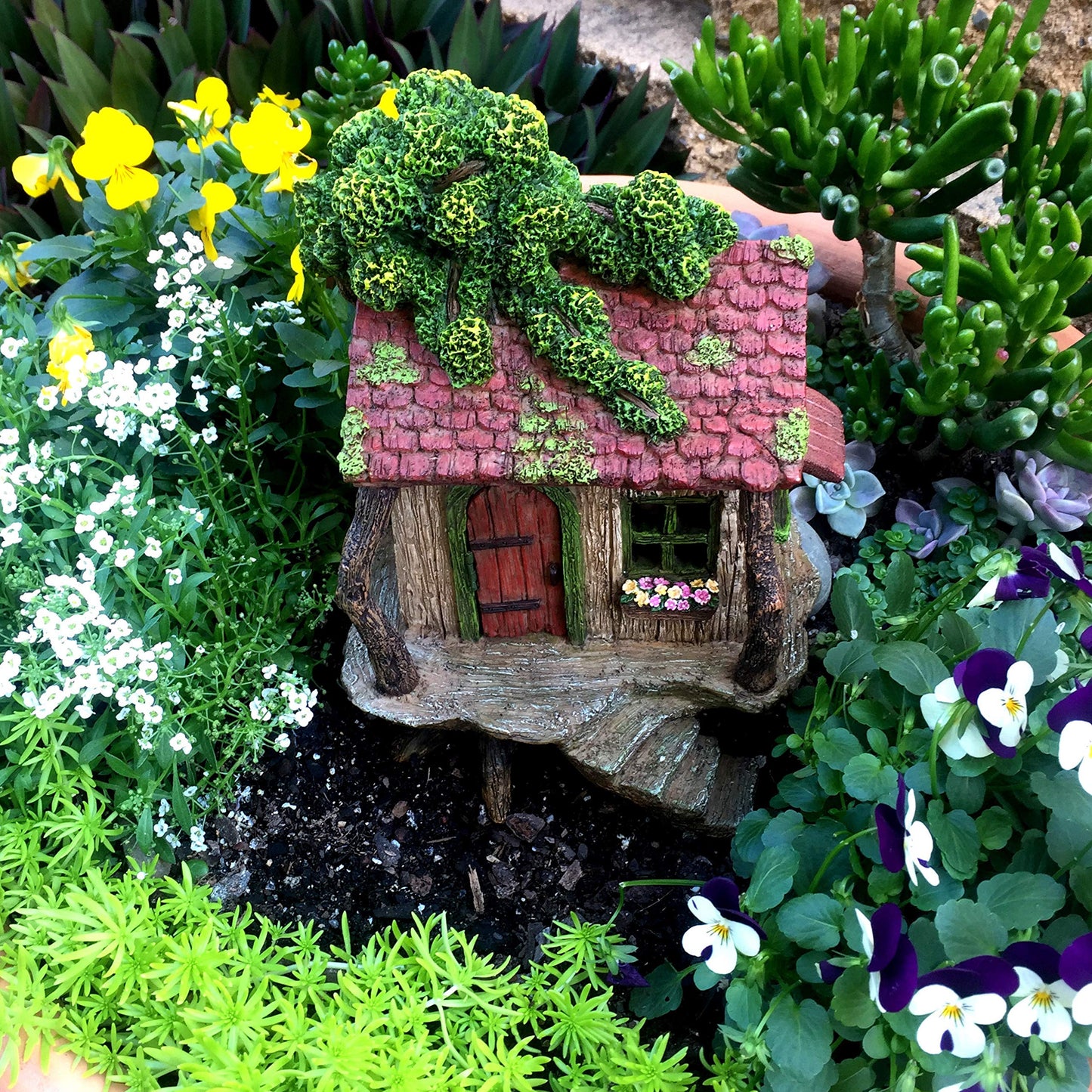 PRETMANNS Fairy Garden House – Fairy House for Outside – 9” High Treehouse with Door that Opens – Sturdy Fairy Garden Building – Lovely Miniature Garden Accessories Supplies