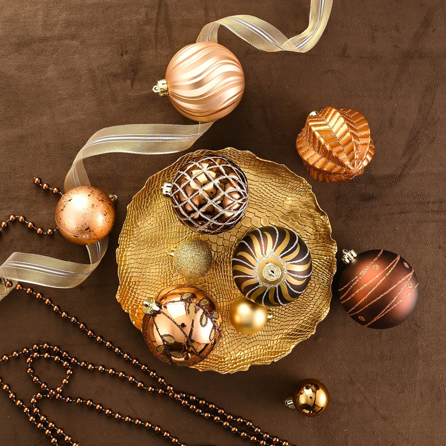 Valery Madelyn Luxurious Copper Gold Christmas Ball Ornaments, Shatterproof Christmas Tree Ornaments for Xmas Decoration (2 Items Bundle