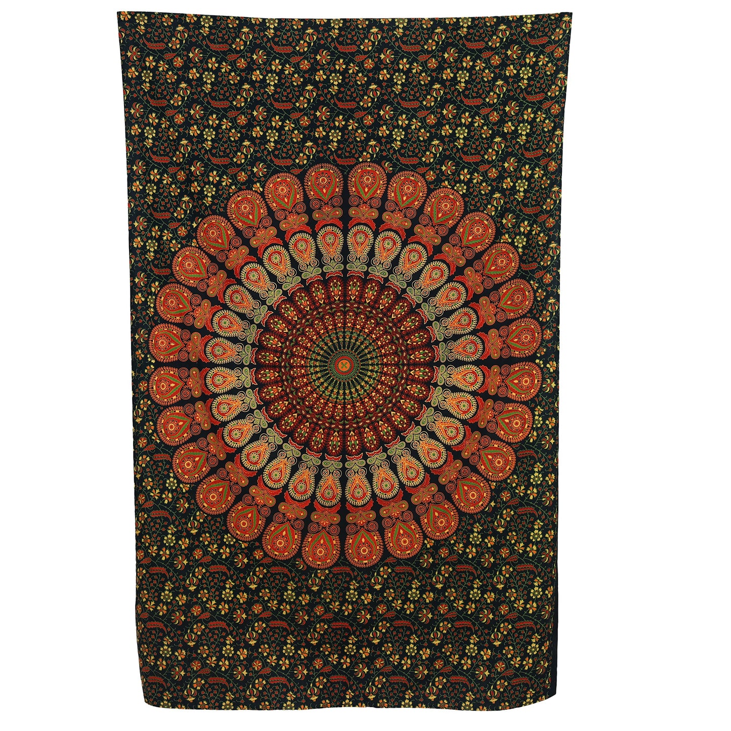 Bless International Handmade Indian hippie Bohemian Psychedelic Peacock Mandala Wall hanging College Dorm Beach Throws Table Cloth Bedding Tapestry (Golden Green, Medium(54x60Inches)(137x152cms))