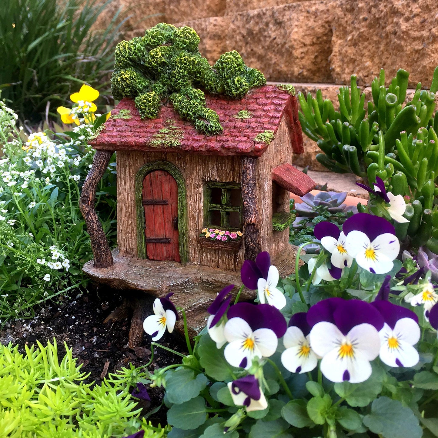 PRETMANNS Fairy Garden House – Fairy House for Outside – 9” High Treehouse with Door that Opens – Sturdy Fairy Garden Building – Lovely Miniature Garden Accessories Supplies