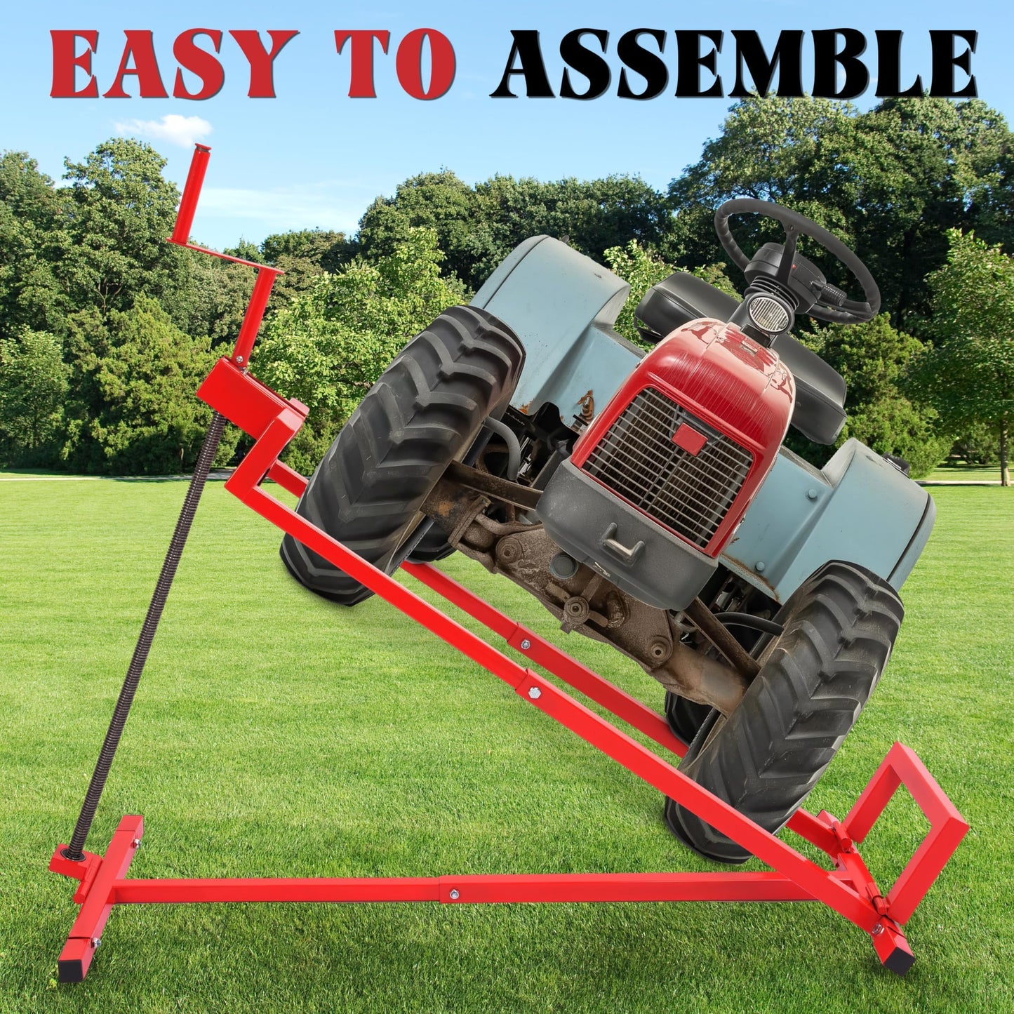 HECASA Lawn Mower Lift Jack 882lbs Universal Fit for Ride on Lawn Mowers & Garden Tractors Adjustable Telescopic Maintenance Jack Lifting Platform with Manual Handle Red Steel Powder Coated